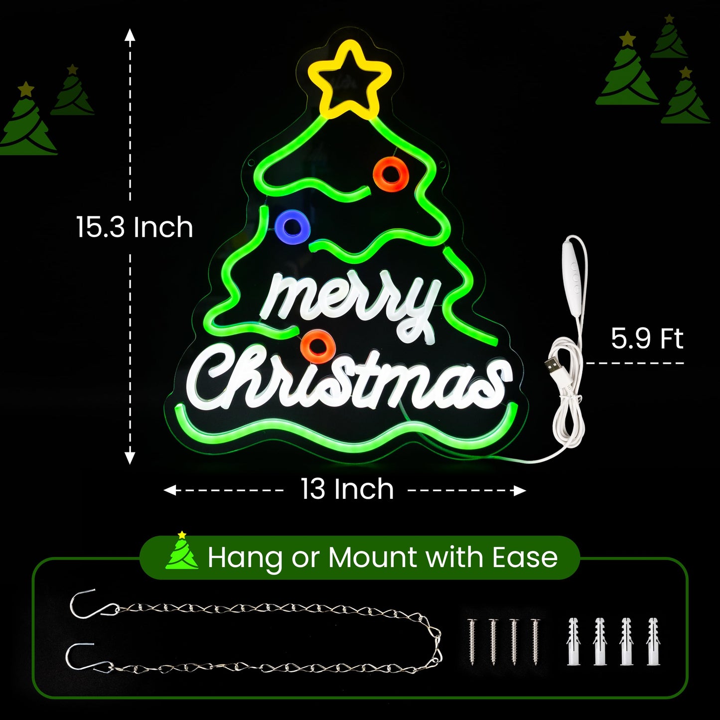 AELS 13.3" Snowflake Christmas LED Neon Sign, Dimmable USB Powered Holiday Decor for Window Wall Tree Bar & Party, Christmas Home Decor