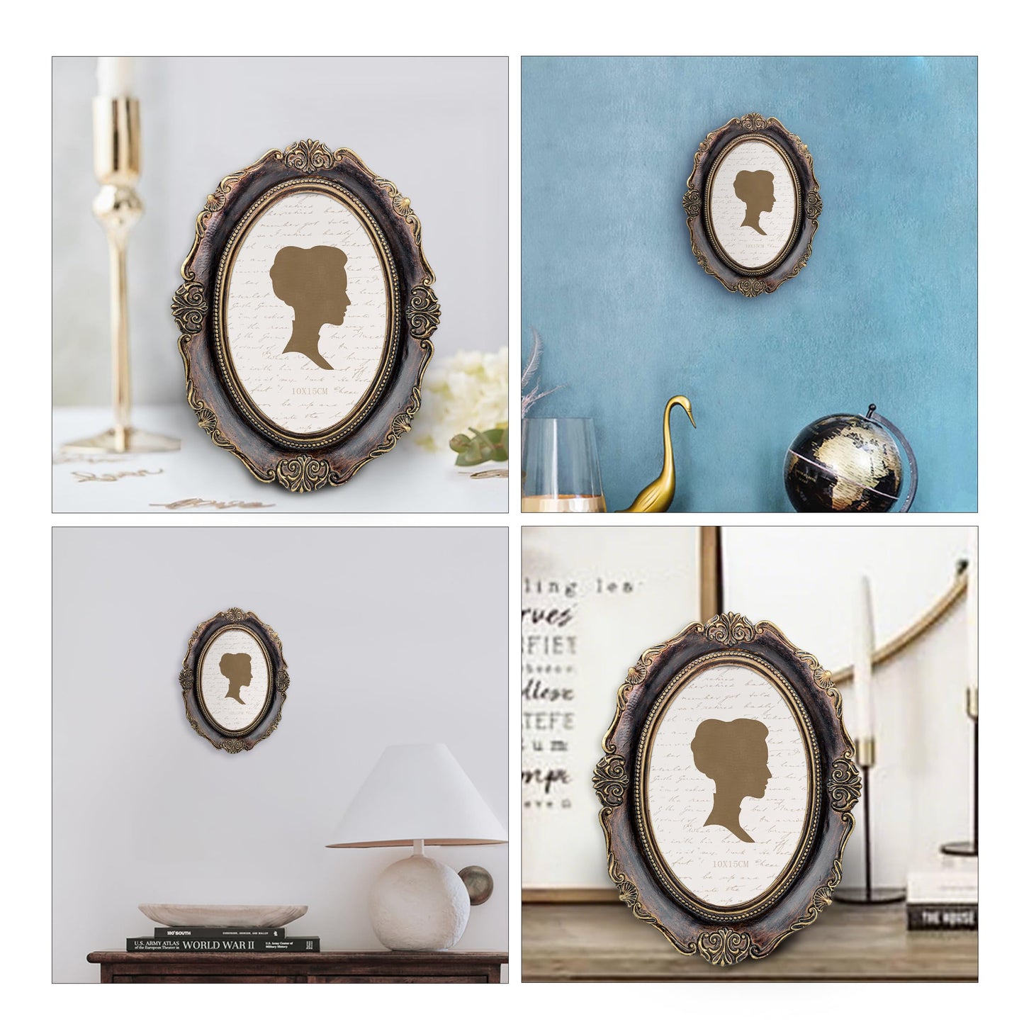 AELS 4x6 Inch Vintage Picture Frame, Elegant Antique Photo Frames with Glass Front, Photo Display, Tabletop Wall Hanging, Gift Ideas, Oval