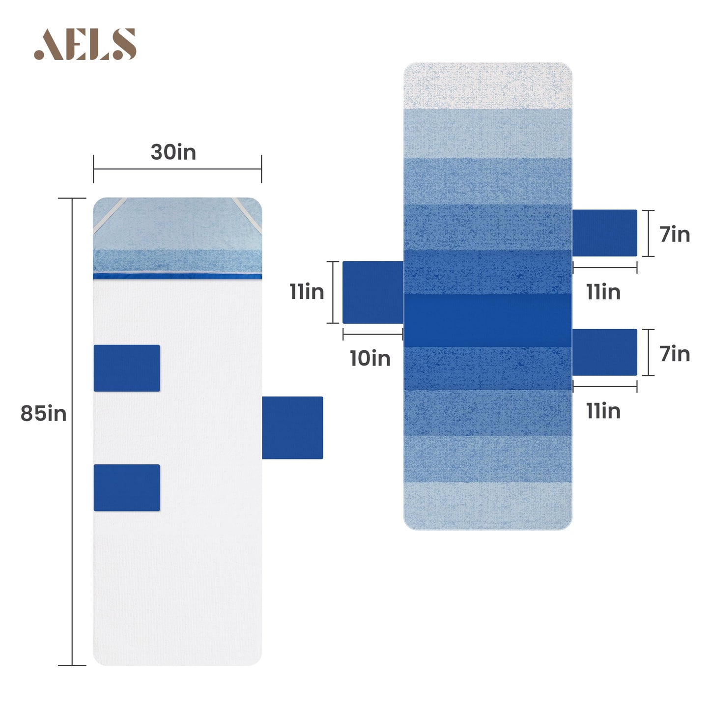 AELS Lounge Chair Towel Cover, Pack of 2 - Microfiber Beach Towels with Pockets, Fits Outdoor Garden Beach Hotel Pool Chairs, Non-Slip & Portable Design, 85" X 30", Sea Turtle Blue Stripe
