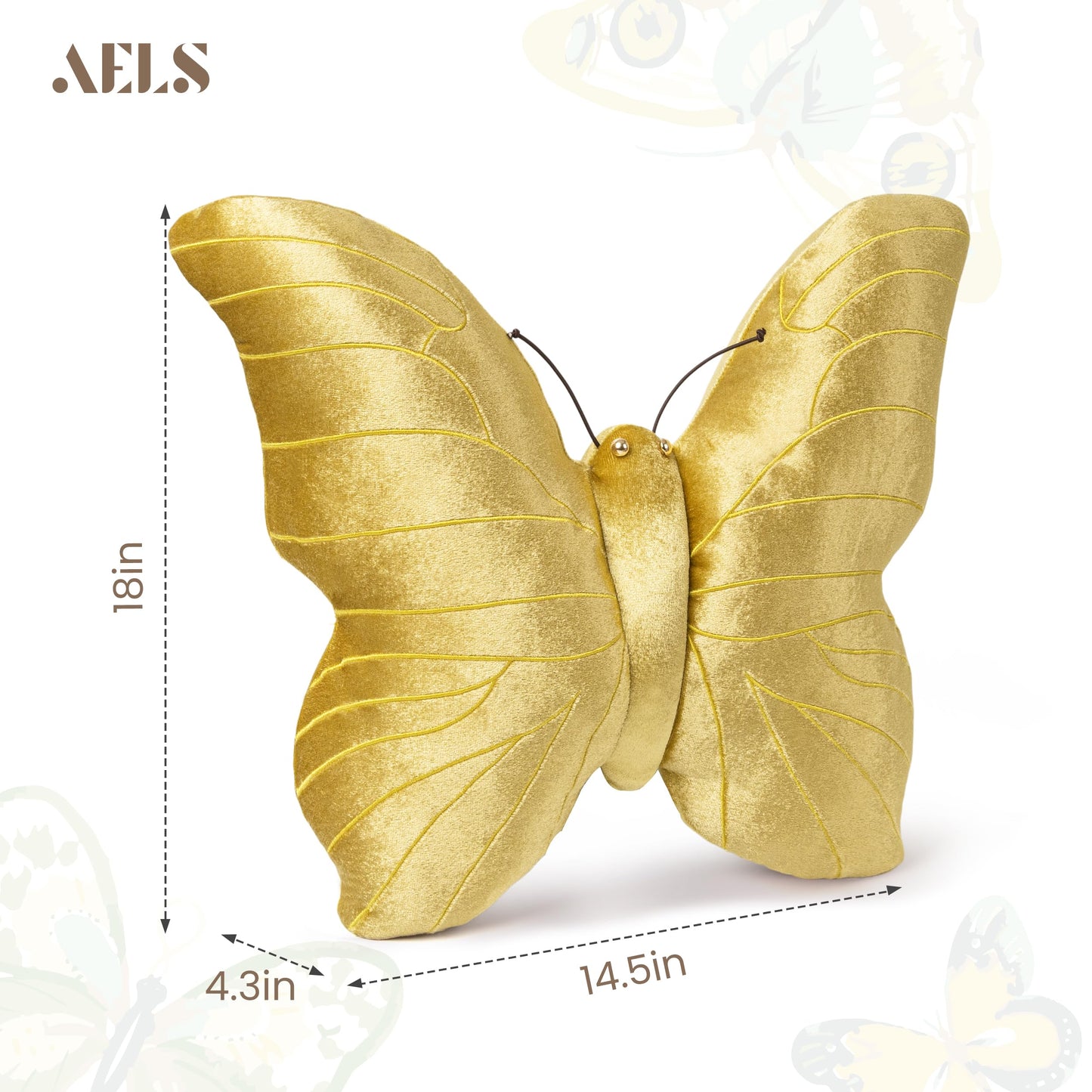 AELS Butterfly Pillow, Shining Velvet Decorative Throw Pillows, 18" x 13", Soft Plush Stuffed Animal, Cute Pillow for Living Room, Bedroom, Blush Pink