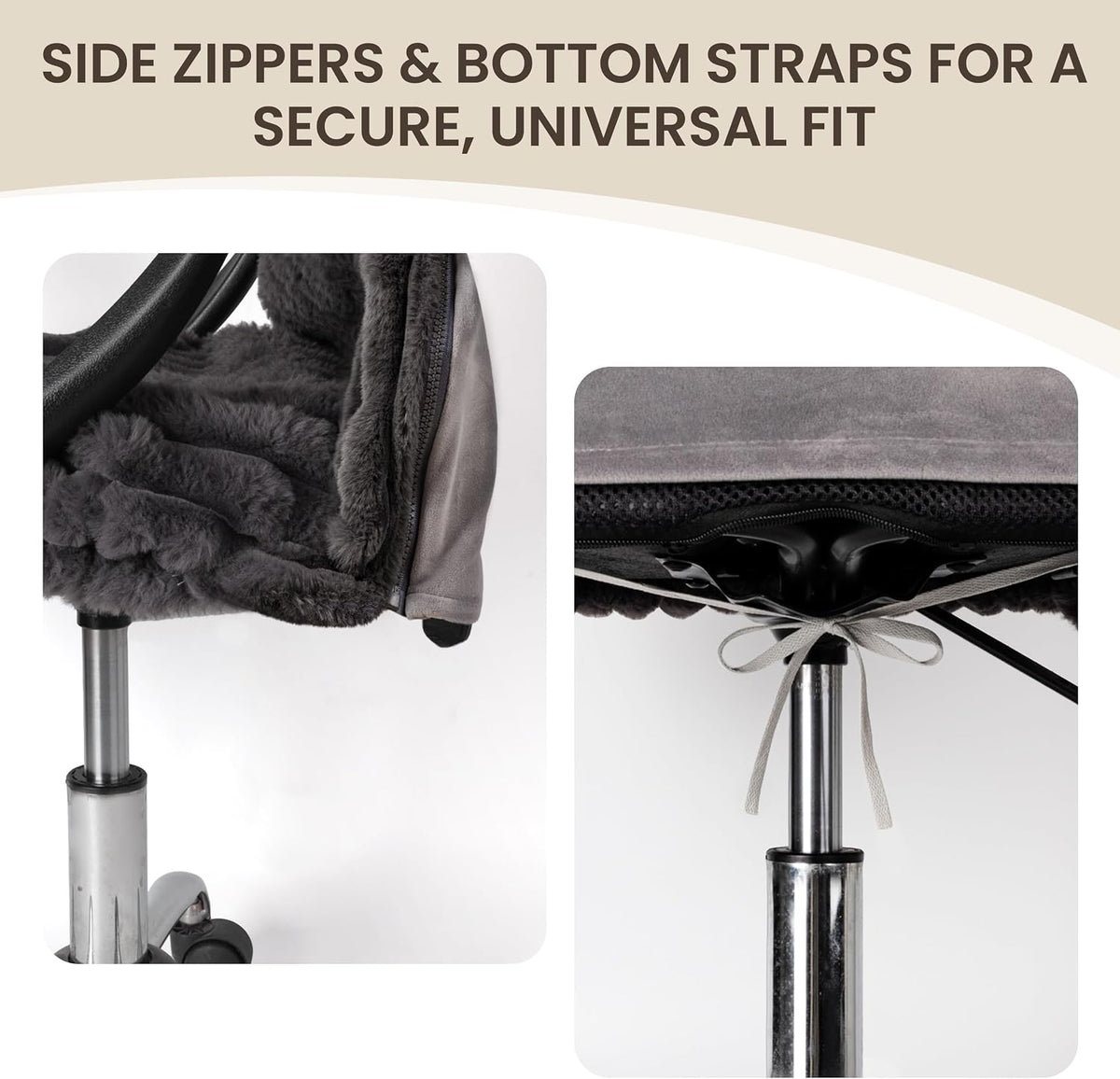 AELS Faux Fur Office Chair Cover with Zipper, Chair Slipcover Dark Grey