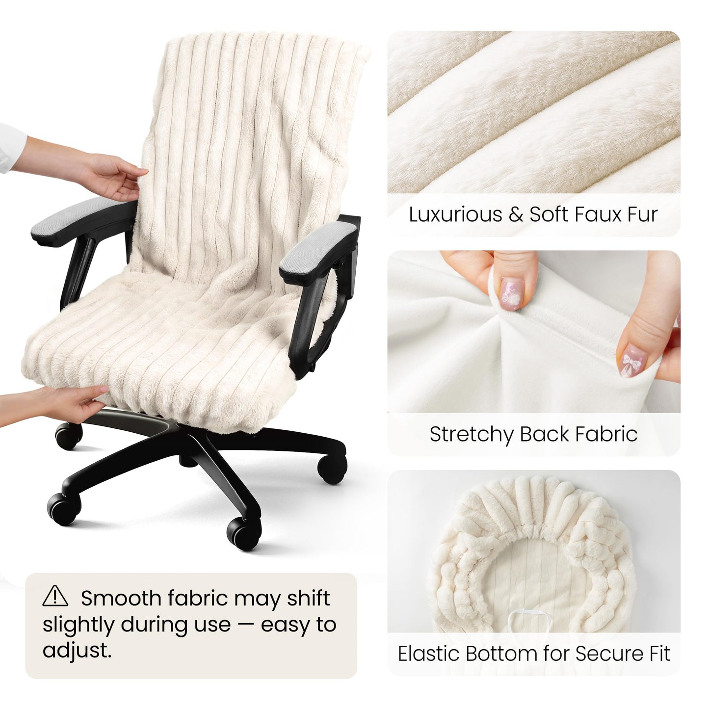 Faux Fur Office Chair Cover with Zipper, Desk Chair Slipcover Pink | Soft Breathable Faux Fur Office Chair Cover with Zipper, Removable Washable Cover for Home & Office, Fits Desk Chair/Armchair
