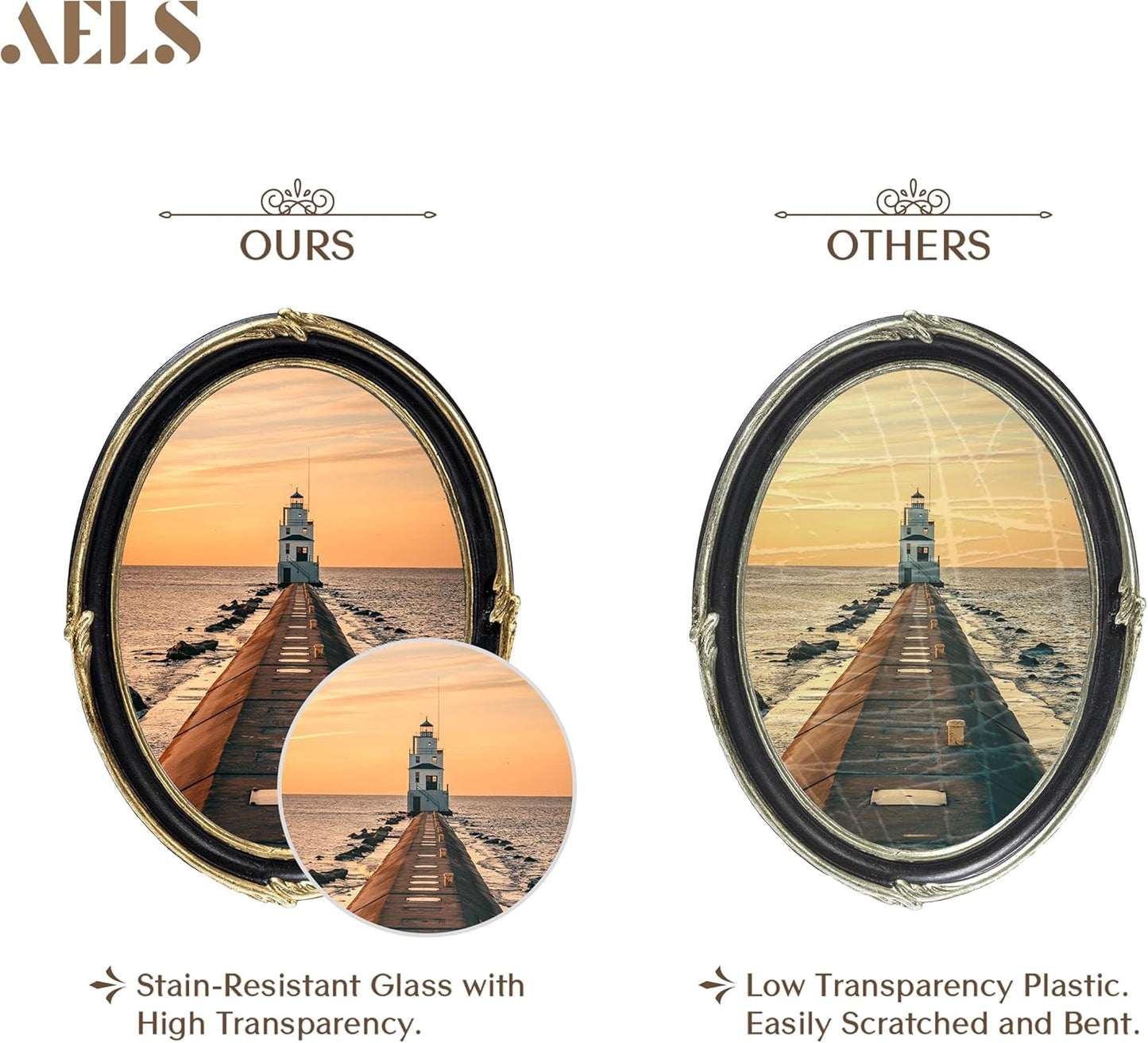 AELS 5x7 Inch Vintage Picture Frame, Oval Antique Photo Frames with Glass Front, Photo Display, Elegant Tabletop Wall Hanging, Gift Ideas, Black and Golden