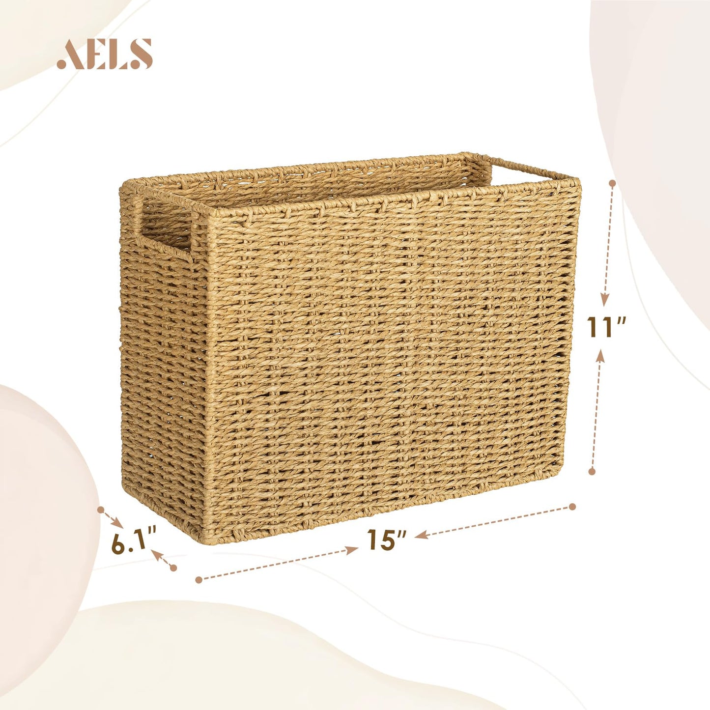 Woven Natural Fibre Magazine Holder, Scalloped Edge Floor Magazine Rack, Hand-woven Organizer, Boho Modern Farmhouse Book Basket, File Newspaper Mail Holder for Office