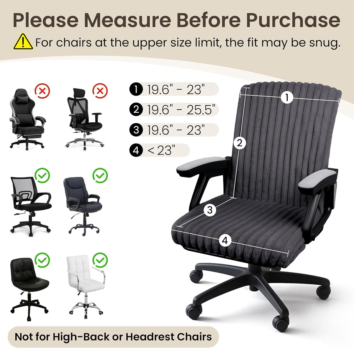 AELS Faux Fur Office Chair Cover with Zipper, Chair Slipcover Dark Grey