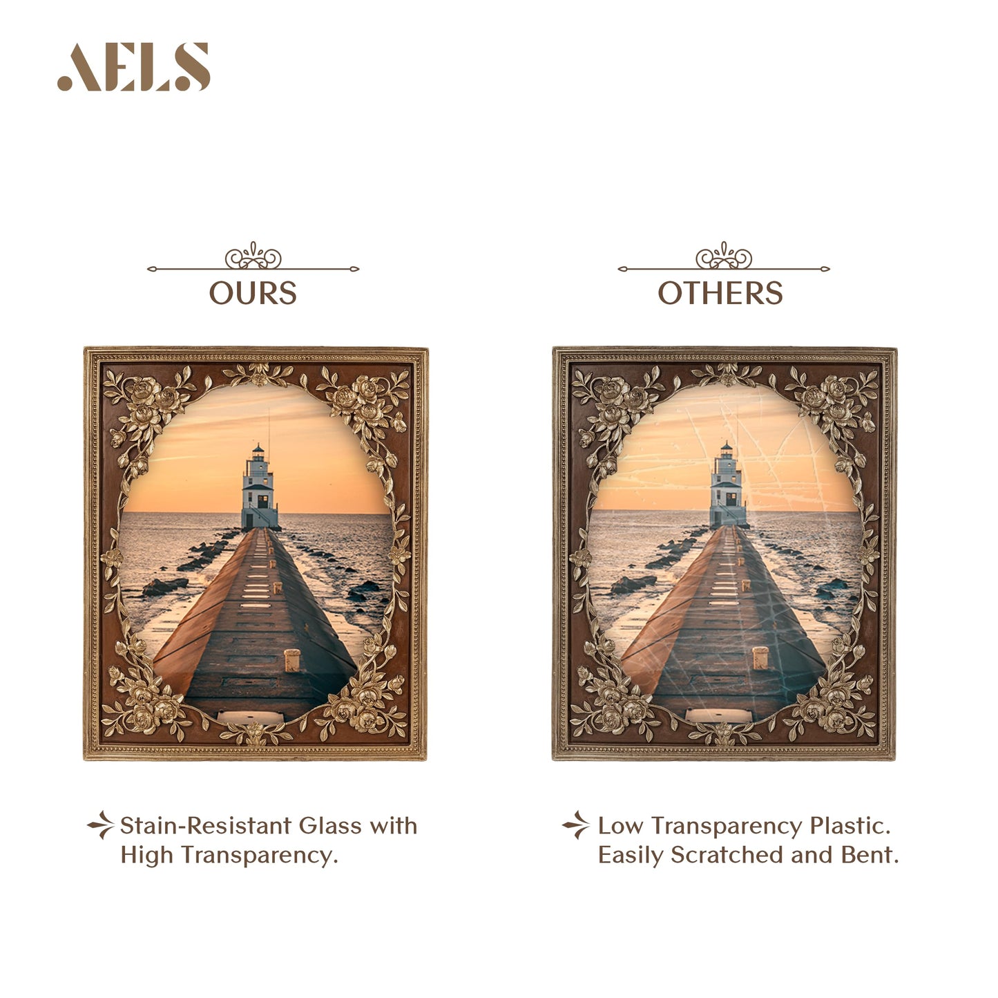 AELS 8x10 Inch Vintage Picture Frame, Elegant Antique Photo Frames with Glass Front, Photo Display, Tabletop Wall Hanging, Gift Ideas, Brown