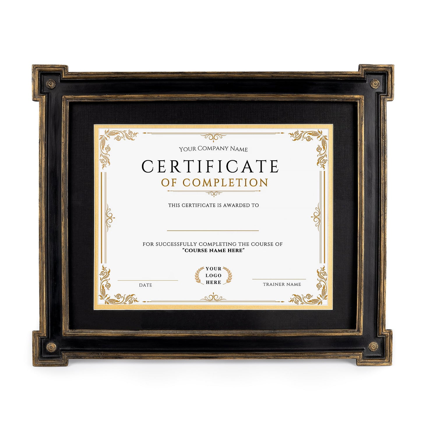 AELS 8.5 x 11 Diploma Frame for Wall and Tabletop Display, Vintage College Degree Document Certificate Frame with HD Glass, Fits 8.5 x 11 Certificates with Mat or 11 x 14 without Mat, Black with Gold