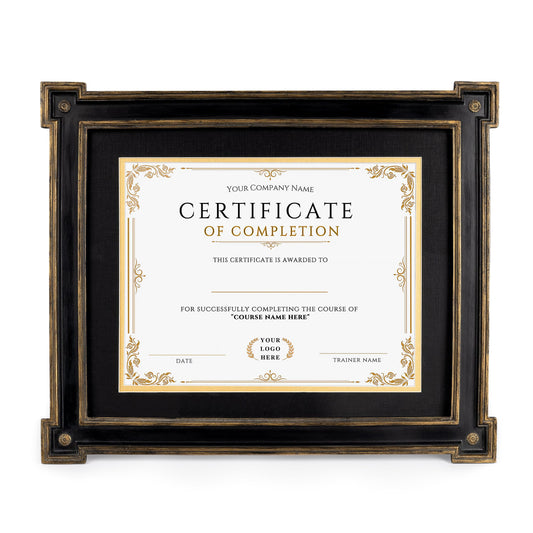 AELS 8.5 x 11 Diploma Frame for Wall and Tabletop Display, Vintage College Degree Document Certificate Frame with HD Glass, Fits 8.5 x 11 Certificates with Mat or 11 x 14 without Mat, Black with Gold