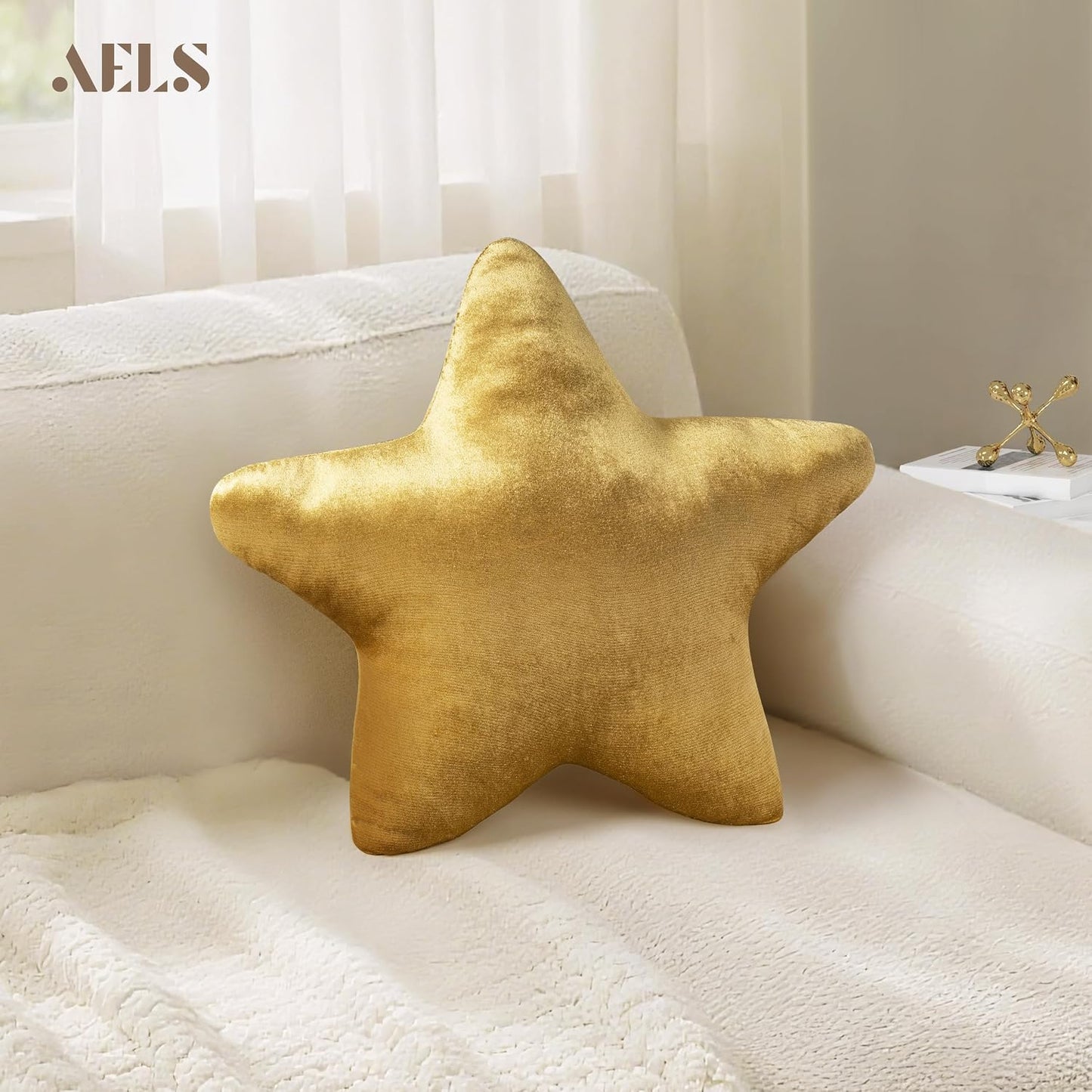 AELS Star Pillow - 19.6" Soft Velvet Star Shaped Decorative Throw Pillow for Couch, Bed, Living Room, Nursery, Home Decor Gift for Christmas, Birthday, Baby Shower, Gold
