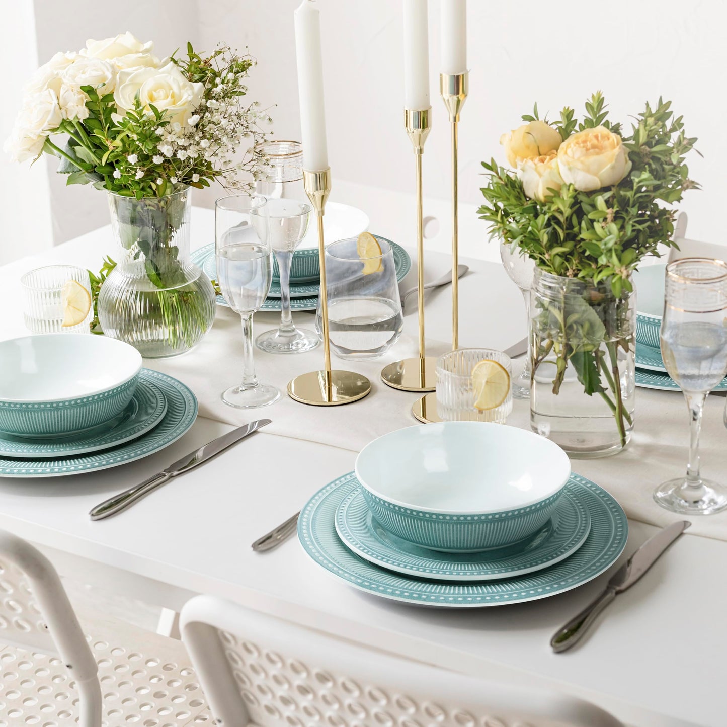 Melamine Dinnerware Set of 12 Pcs, Dinner Dishes Set for Indoor and Outdoor Use, Melamine Plates and Bowls Set for 4, Dishwasher Safe, Lightweight Unbreakable, BPA Free, Blue