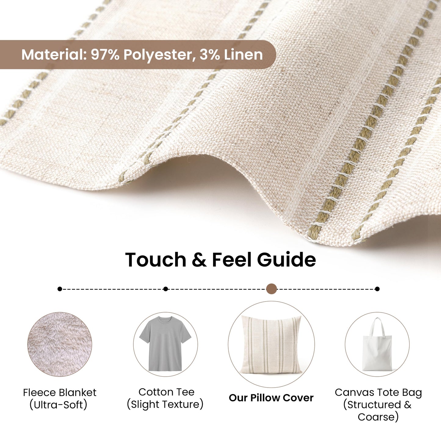 AELS 12x20 Decorative Farmhouse Linen Blend Throw Pillow Covers, Boho Textured Pillow Case, Set of 2, Beige with White & Brown Stitch Yarn Dyed Stripe Cushion Cover for Sofa Living Room (Cover ONLY)