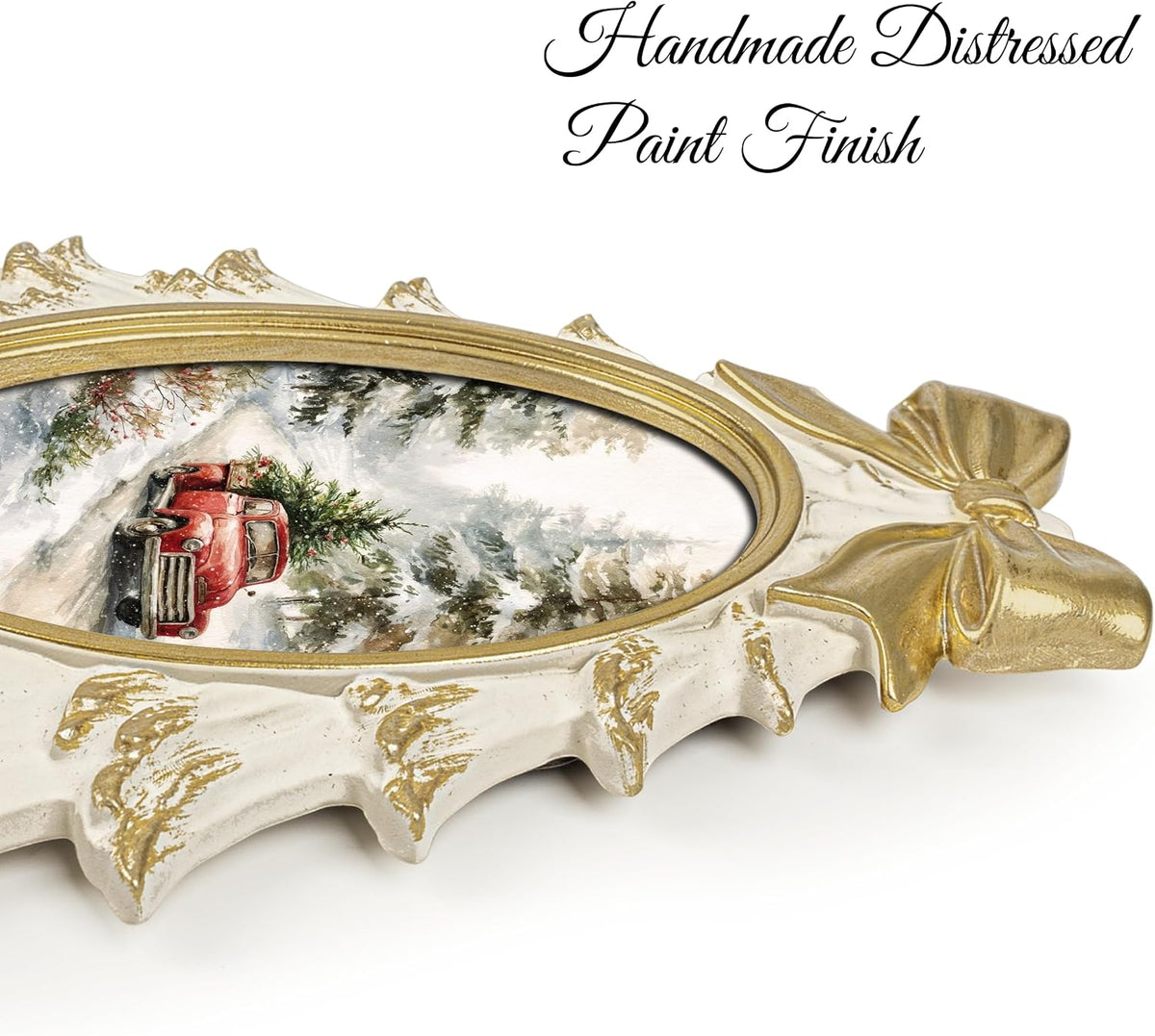 AELS 4x6 Inch Vintage Christmas Tree Picture Frames White Gold Bow