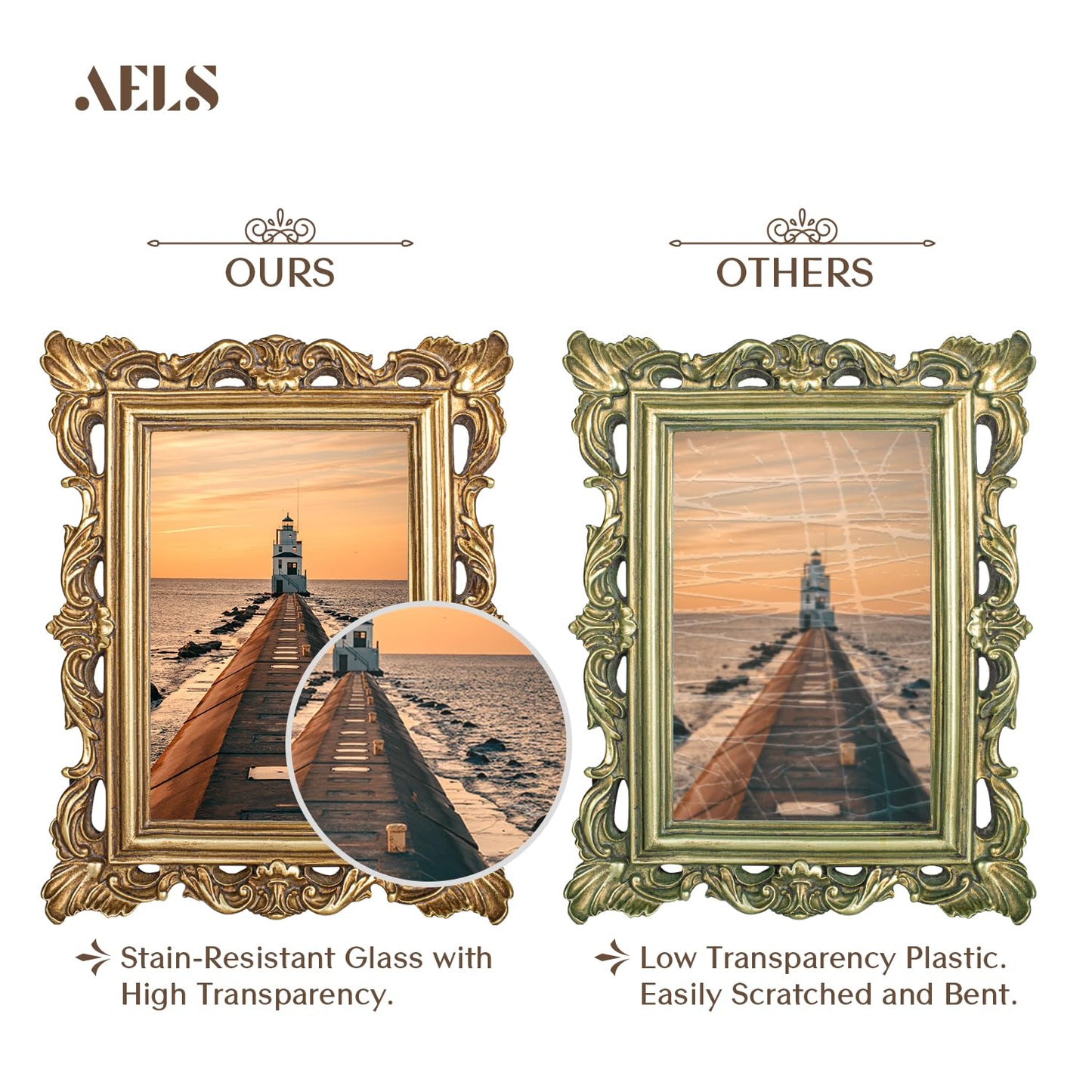 AELS 4x6 Inch Vintage Picture Frame, Elegant Antique Photo Frames with Glass Front, Photo Display, Tabletop Wall Hanging, Gift Ideas