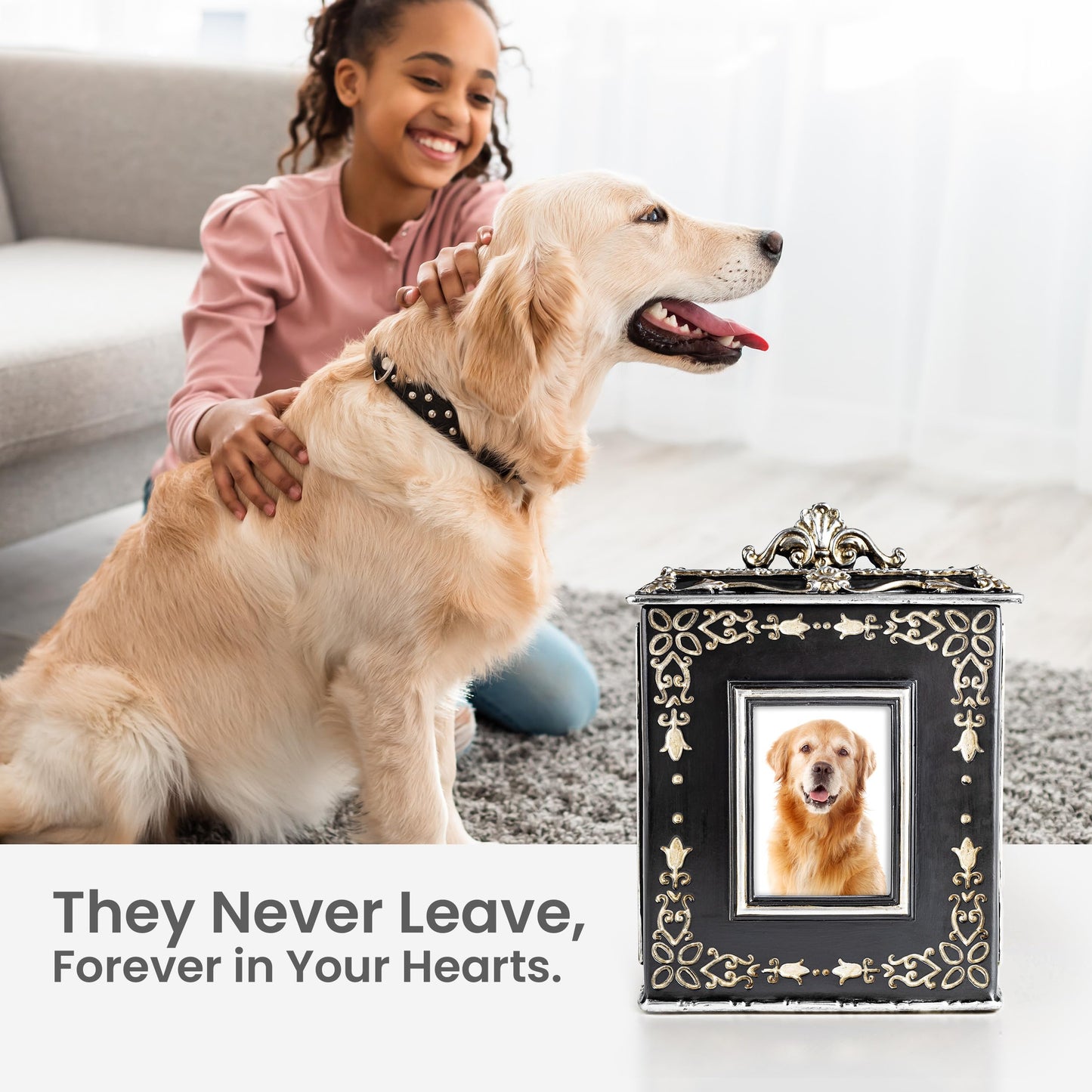 AELS Pet Urn Memory Box for Keepsakes with Photo Slot, Dog Memorial Urns for Ashes, Cat or Dog Cremation Urns, Black