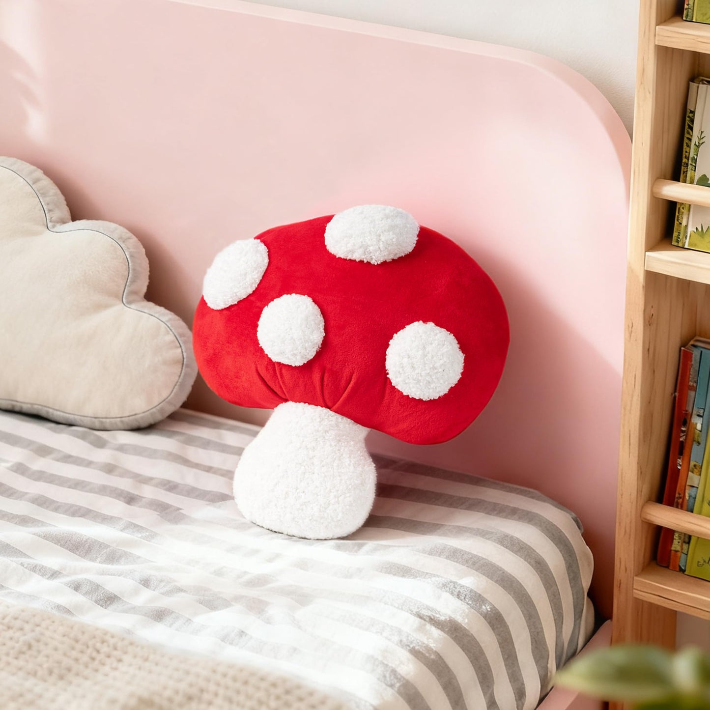 AELS 14 Inch Mushroom Pillow, Cute Polka Dot Plush Decorative Throw Pillow for Couch, Sofa, Bedroom, Nursery, Home Decor for Mushroom Lovers, Red