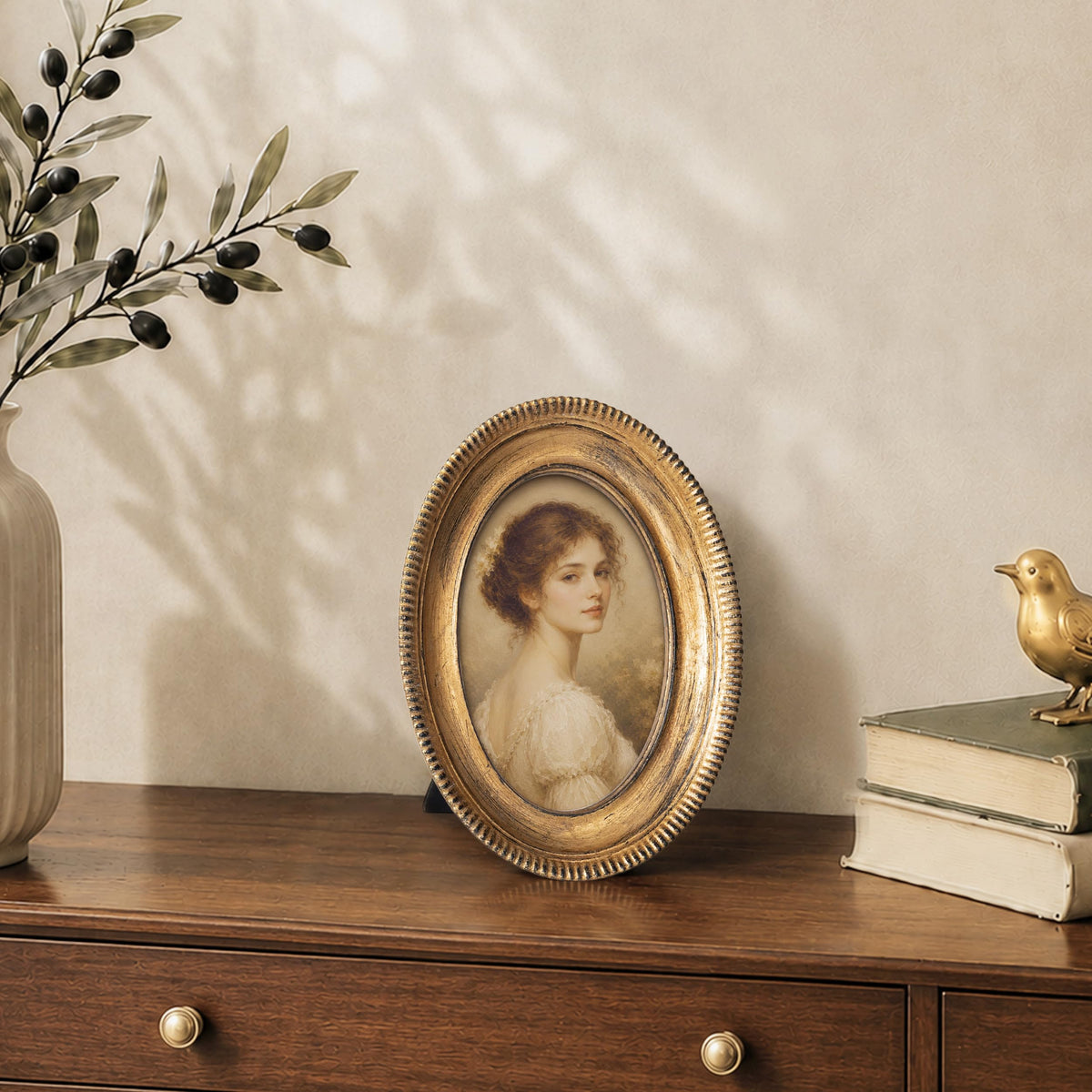 AELS 5x7 Inch Vintage Oval Picture Frame, Elegant Antique Ridged Design Photo Frames with Glass Front, Photo Display, Tabletop Wall Hanging, Gift Ideas, Distressed Bronze