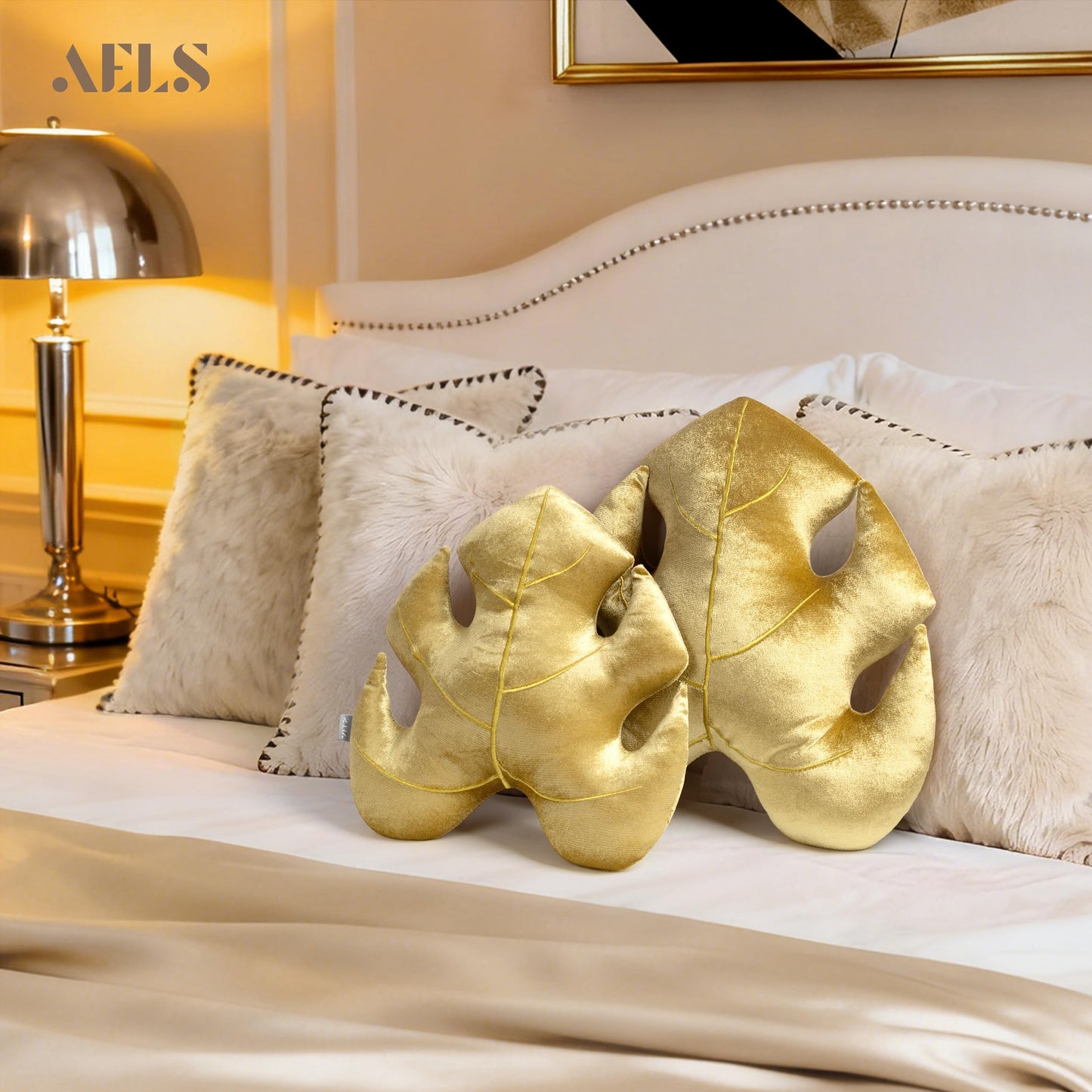 AELS Set of 2 3D Leaves Decorative Throw Pillows, 18"& 14" Monstera Deliciosa Plush Pillow Set for Plant Lovers Garden Lovers, Living Room Bedroom Nursery Decor, Bluish Green & Light Green
