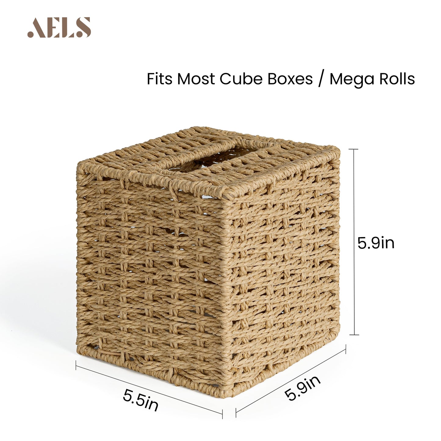 Farmhouse Tissue Box Cover Square, Hand Woven Strawpaper Facial Tissue Paper Holder, Cute Tissue Box Holder Square, Boho Bathroom Decor Box for Tissues Cube Box w/Elastic Bottom, Beige