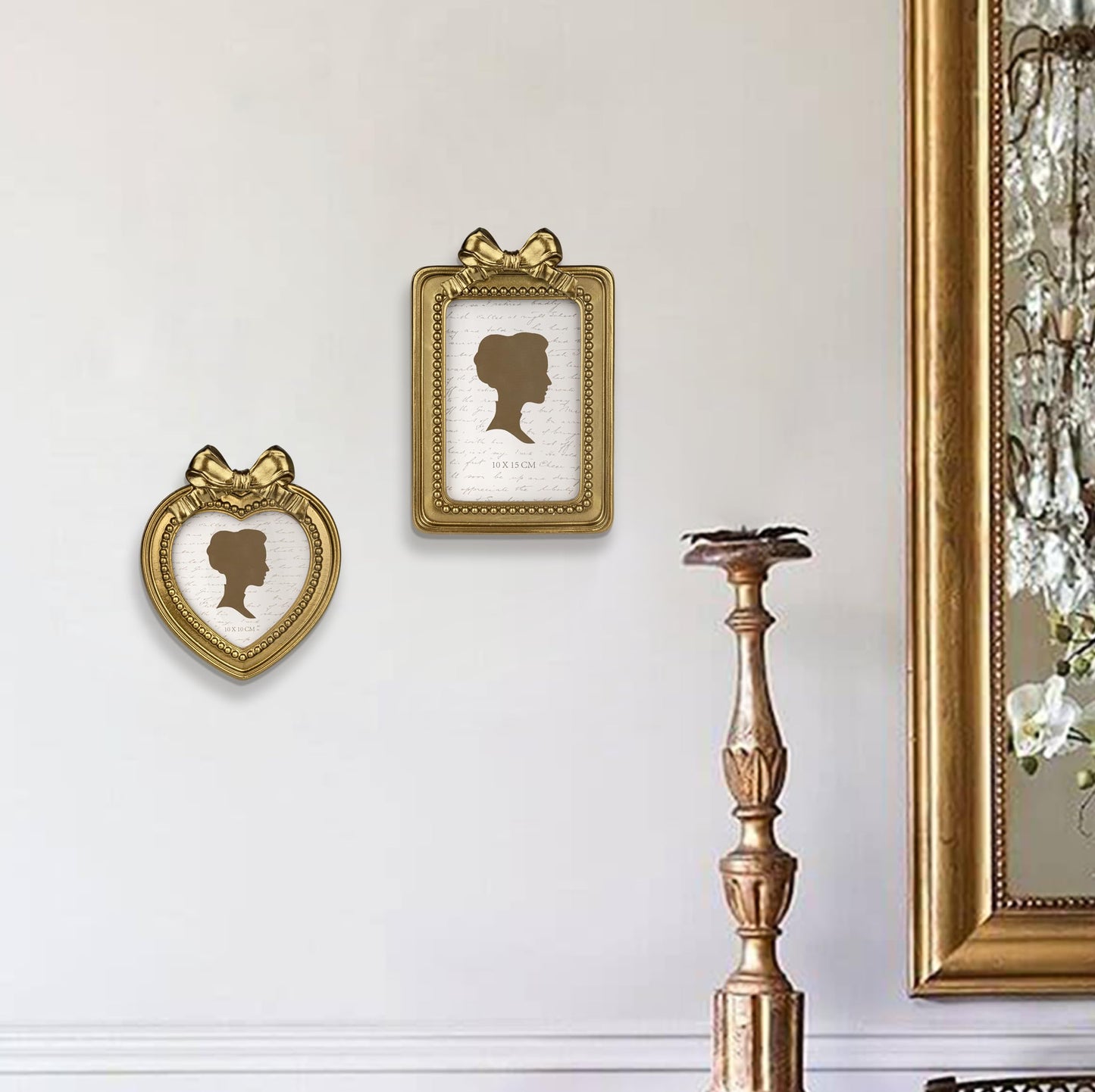 AELS 4x4 Inch Heart Shaped Vintage Picture Frame, Elegant Antique Bow Photo Frames with Glass Front, Photo Display, Tabletop Wall Hanging, Gift Ideas, Golden Bronze