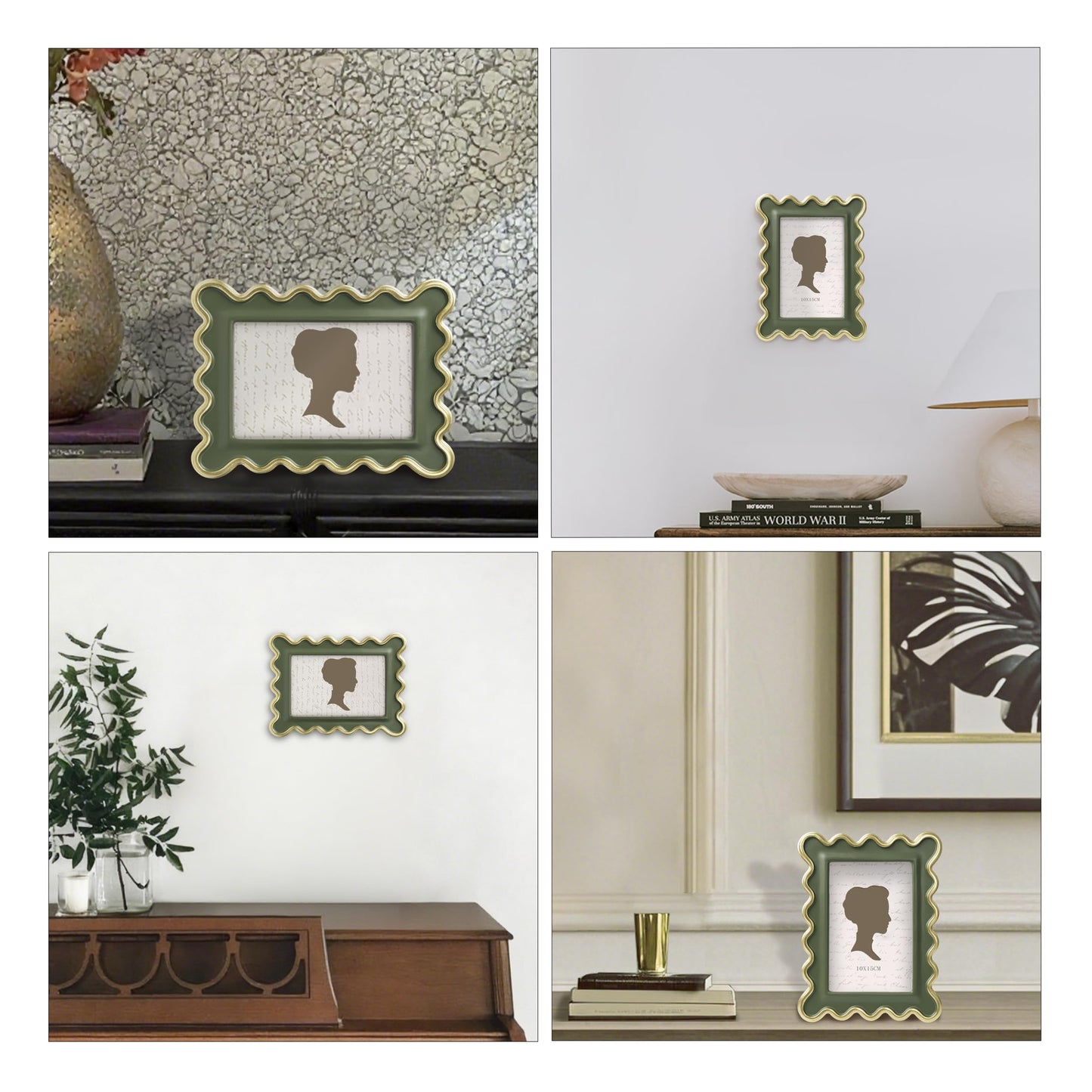 AELS 4x6 Inch Vintage Scalloped Picture Frame, Mid Century Modern Antique Photo Frames with Glass Front, Photo Display, Tabletop Wall Hanging, Gift Ideas, Dark Walnut