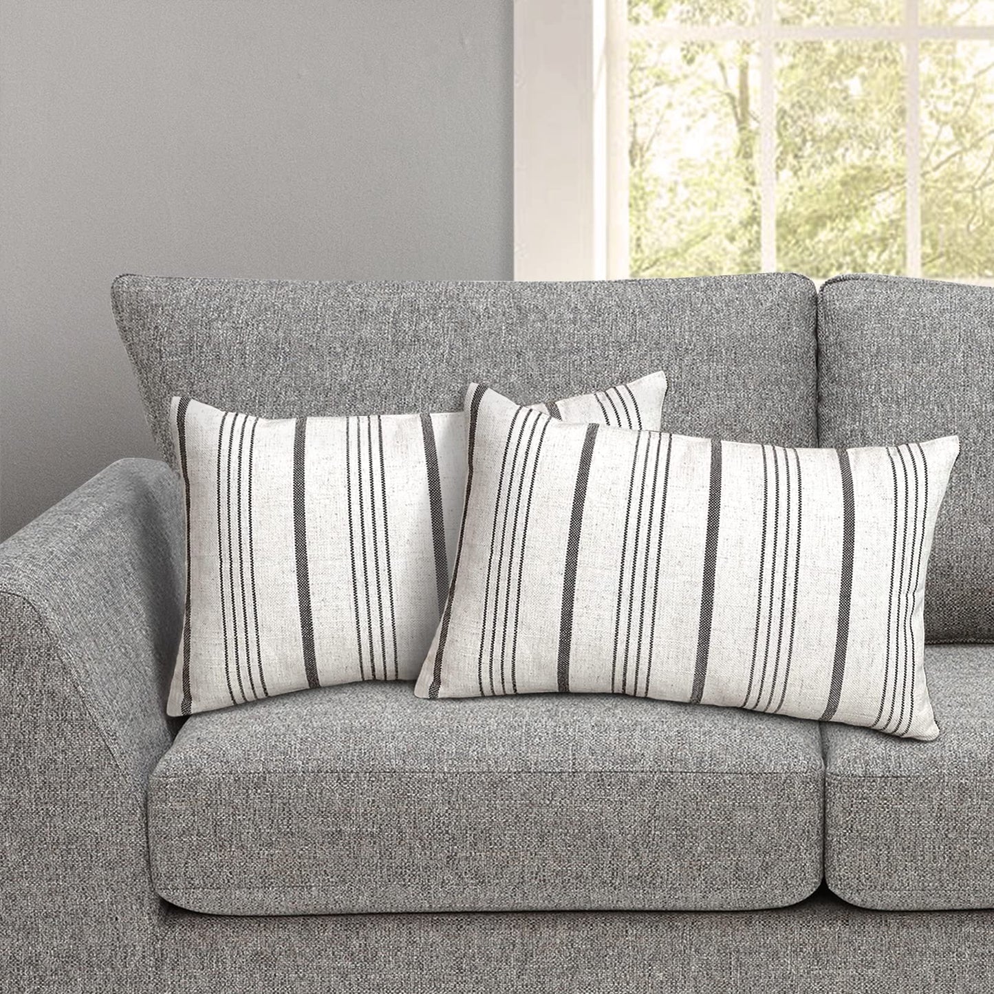 AELS 12x20 Decorative Farmhouse Throw Lumbar Pillow Covers, Modern Rectangle Pillow Case Cover, Set of 2 Light Brown Stripes Textured Linen Cushion Cover for Sofa Couch Bedroom Living Room(Cover ONLY)