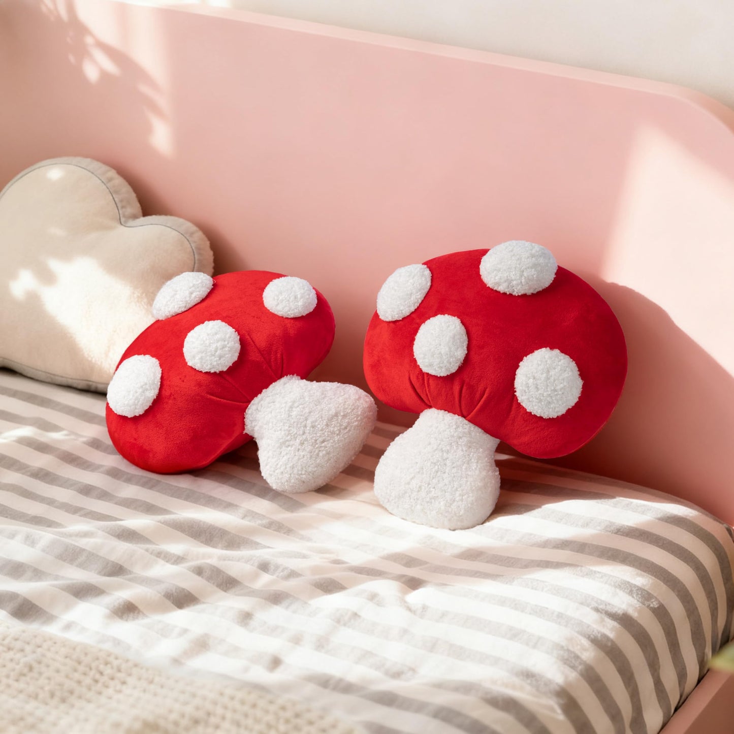 AELS 14 Inch Mushroom Pillow, Cute Polka Dot Plush Decorative Throw Pillow for Couch, Sofa, Bedroom, Nursery, Home Decor for Mushroom Lovers, Red