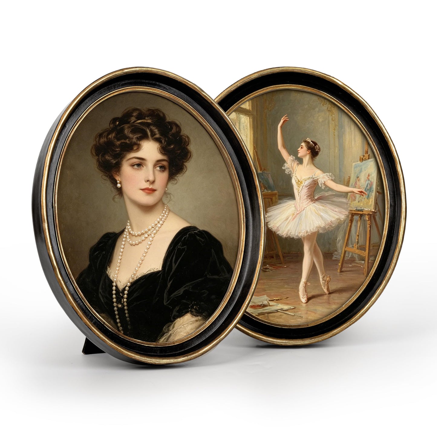 AELS 2.5x3.5 Inch Small Wallet Size Vintage Picture Frame, Elegant Antique Mini Photo Frames with Glass Front, Photo Display, Tabletop Wall Hanging, Gift Ideas, Black Oval with Gold Trim
