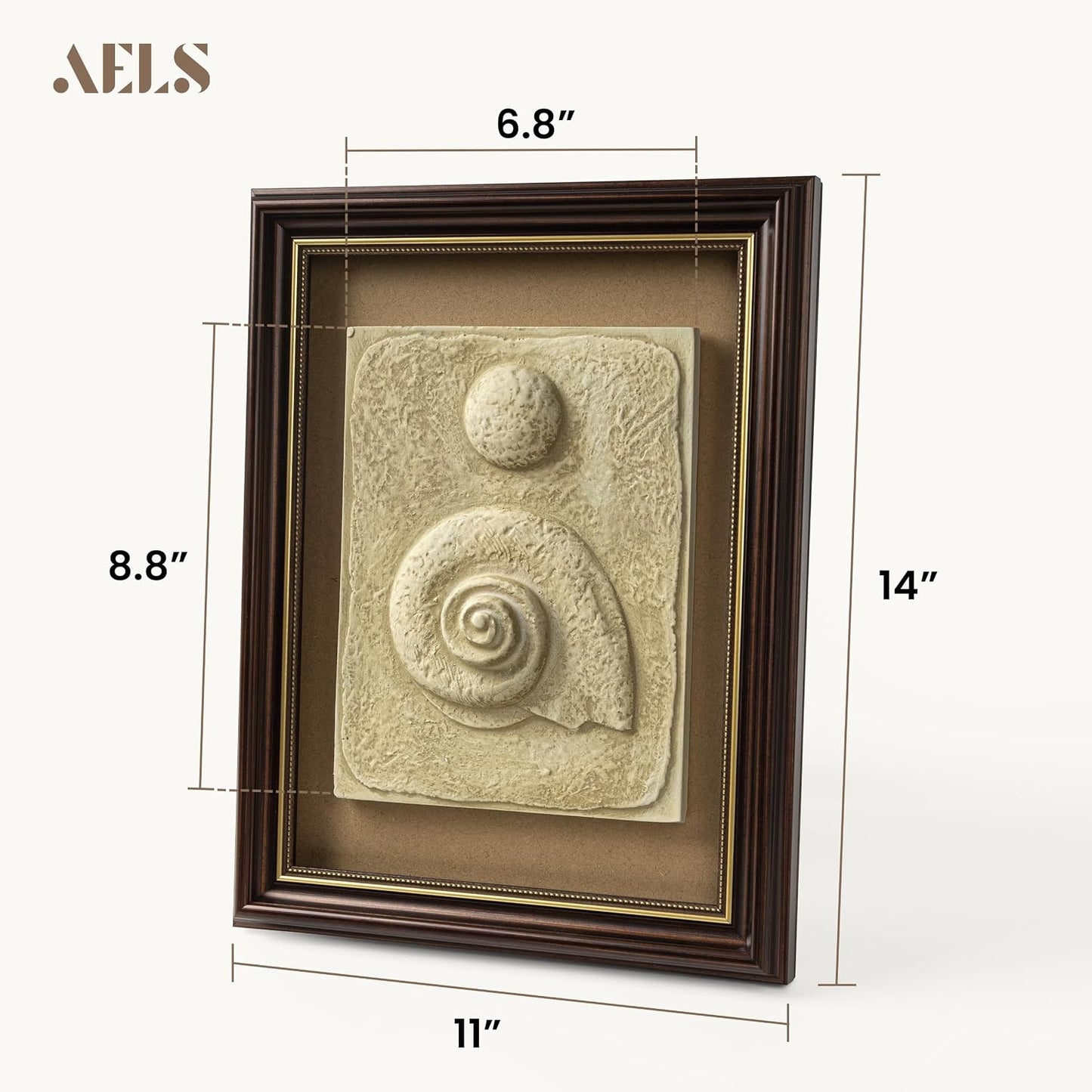 AELS Handmade Modern Nautical Framed Wall Decor, 11" x 14" 3D Ocean Theme Wall Art, Organic Textured Conch Shell Decor, Coastal Wall Art Sculpture, Modern Rustic Home Decor Office, Natural