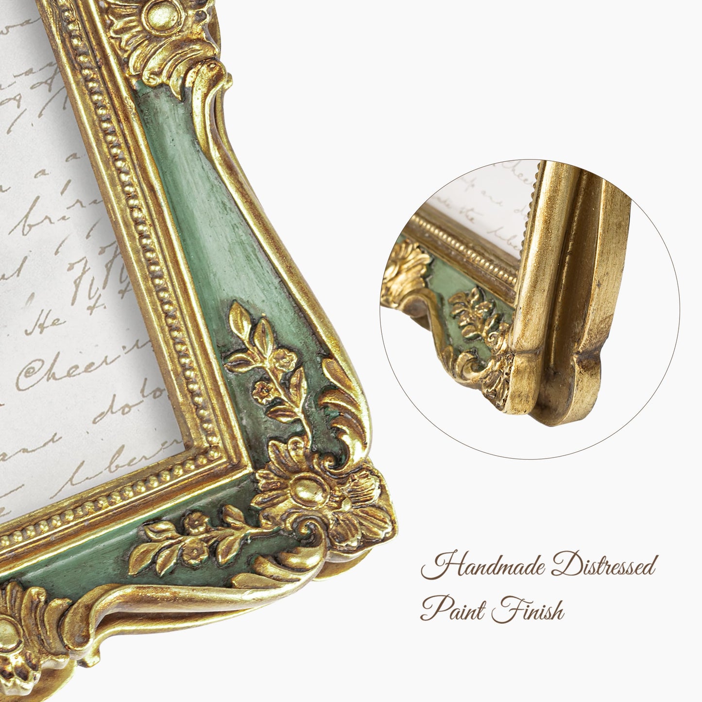AELS 4x6 Inch Vintage Picture Frame, Elegant Antique Photo Frames with Glass Front, Photo Display, Tabletop Wall Hanging, Gift Ideas, Gold and Green
