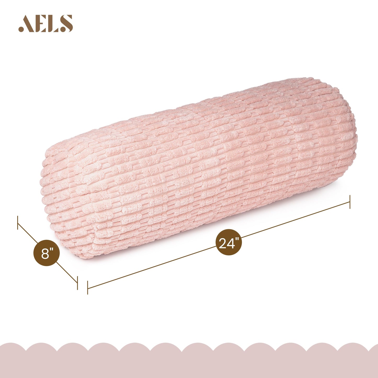 AELS Faux Fur Striped Cylinder Pillows Set of 2, 8" x 24" Decorative Modern Bolster Pillows with Removable Washable Cover & Insert, Body Pillow for Couch Bed, Living Room Bedroom Nursery Decor, White