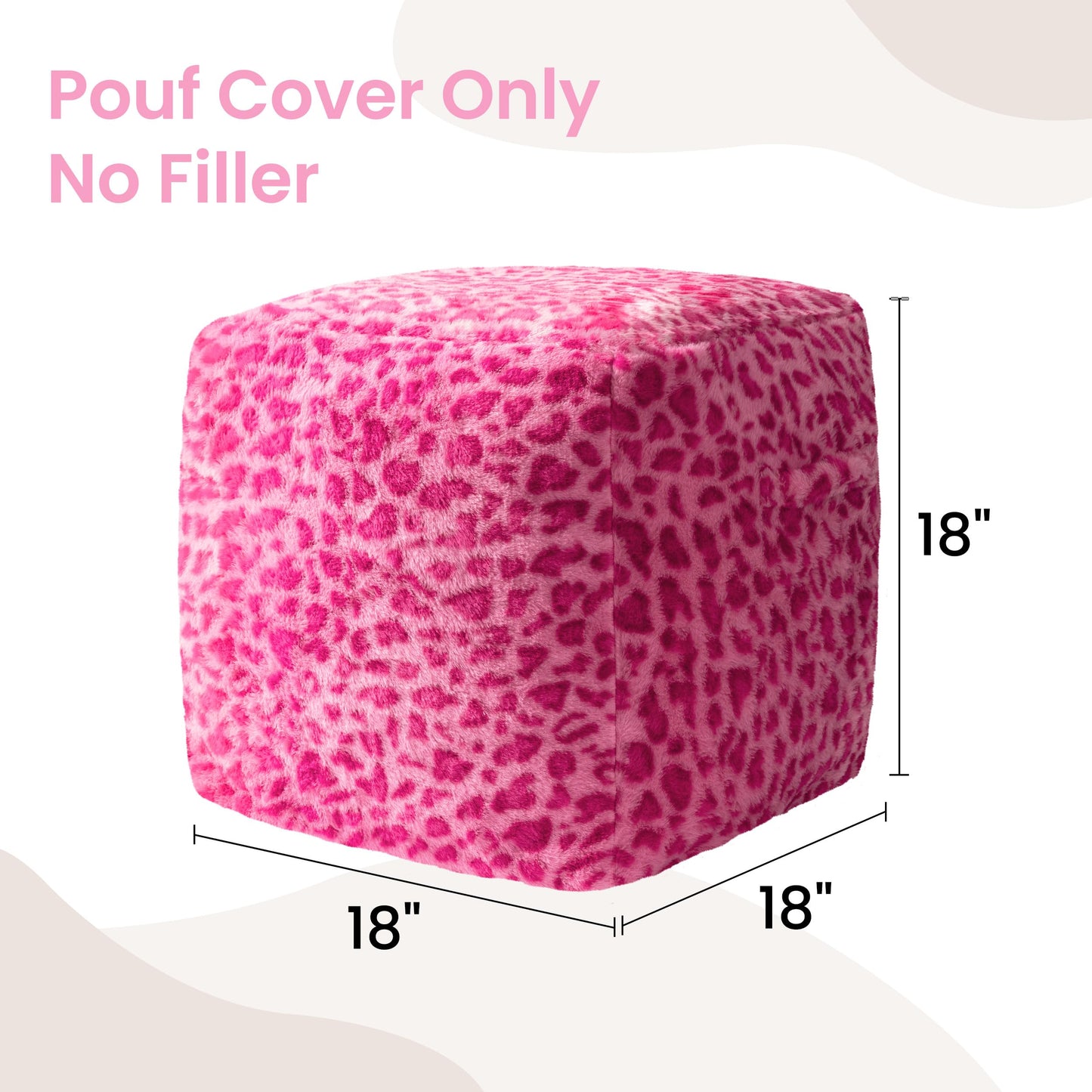 Unstuffed Leopard Cheetah Print Pouf Cover for Living Room, Boho Chic Modern Storage Bean Bag Cube, Soft Faux Fur Ottoman Foot Rest Footstool, 18"x18"x18", Cover ONLY, Natural Leopard