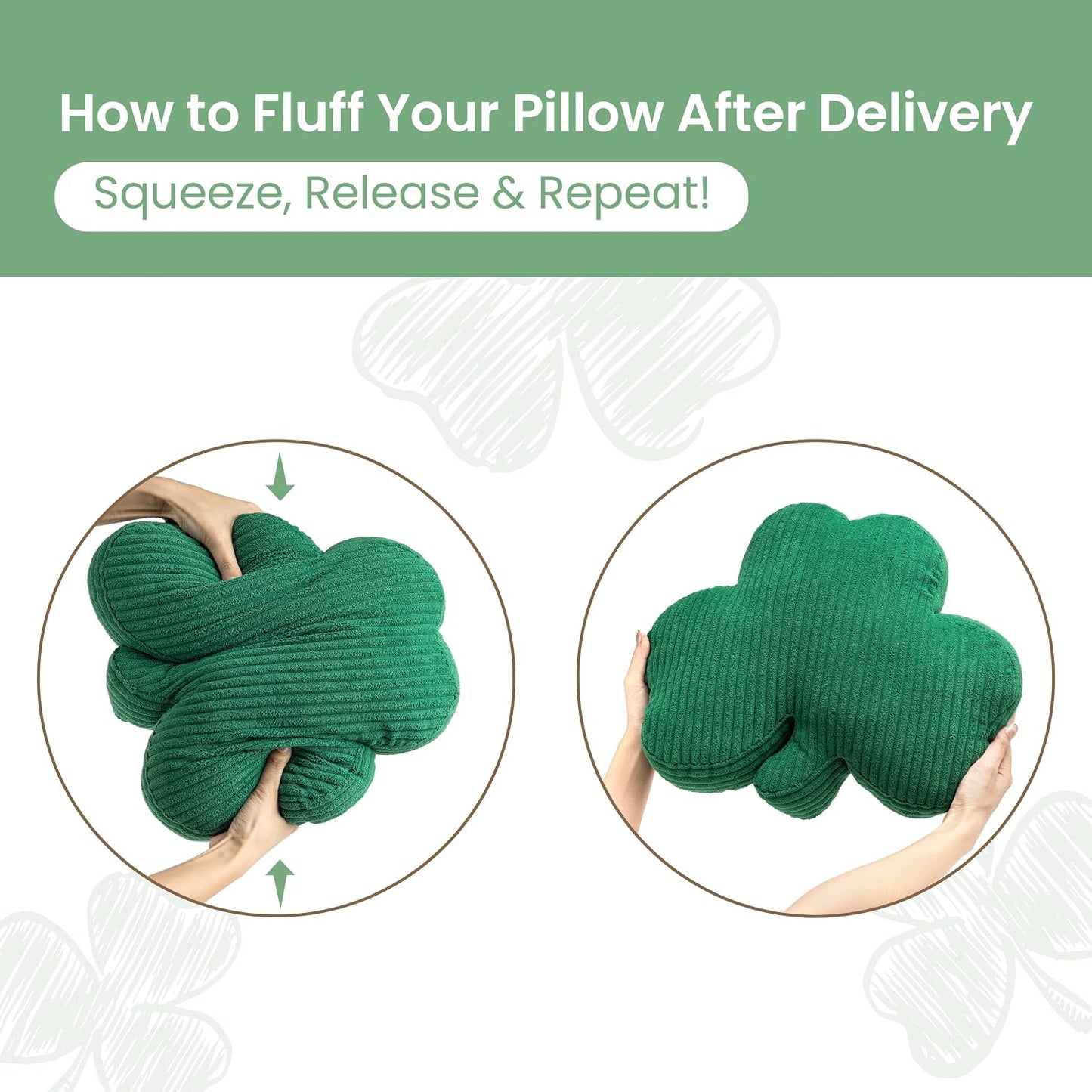 AELS Shamrock Pillow, St. Patrick's Day Decorative Throw Pillow, 15.7" Corduroy Striped Cute Cushion for Living Room & Bedroom, Perfect for Holiday Home Decor, Irish Green