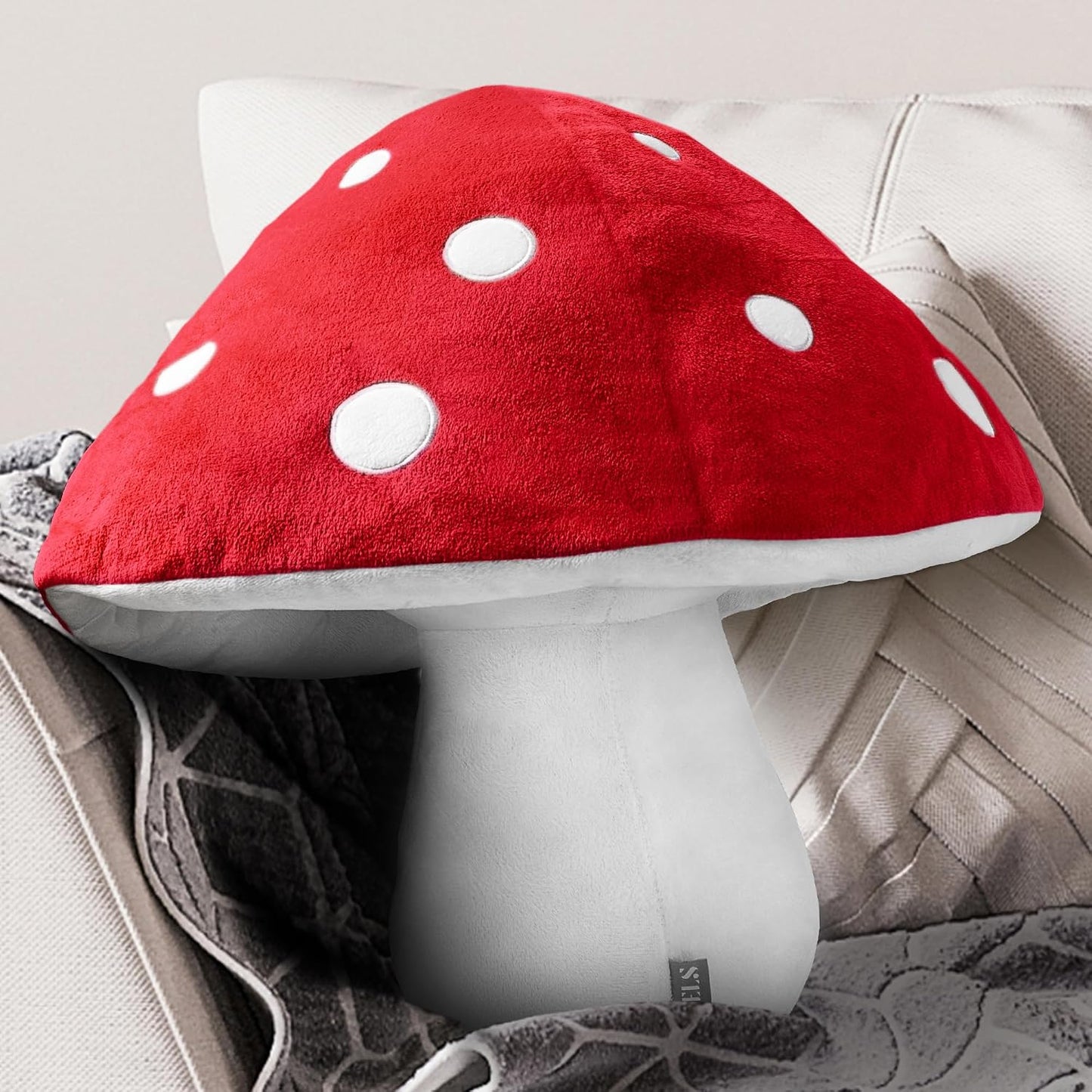 AELS 15.35 Inches Mushroom Pillow, Cute 3D Polka Dot Mushroom Plush, Decorative Throw Pillow for Lover Sofa Couch Living Room Bedroom Decor, Red