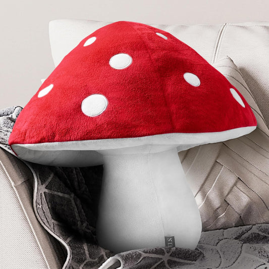 AELS 15.35 Inches Mushroom Pillow, Cute 3D Polka Dot Mushroom Plush, Decorative Throw Pillow for Lover Sofa Couch Living Room Bedroom Decor, Red