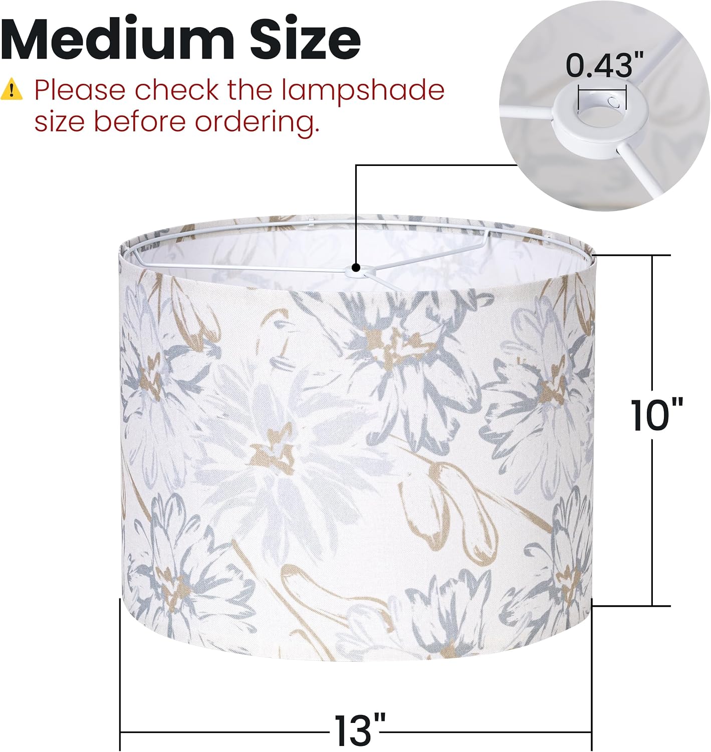 Boho Lamp Shades Set of 2, Floral Fabric Drum Lampshades for Table or Floor Lamps, 13x13x10 Medium Size (Spider Fitter), Easy Assembly Required