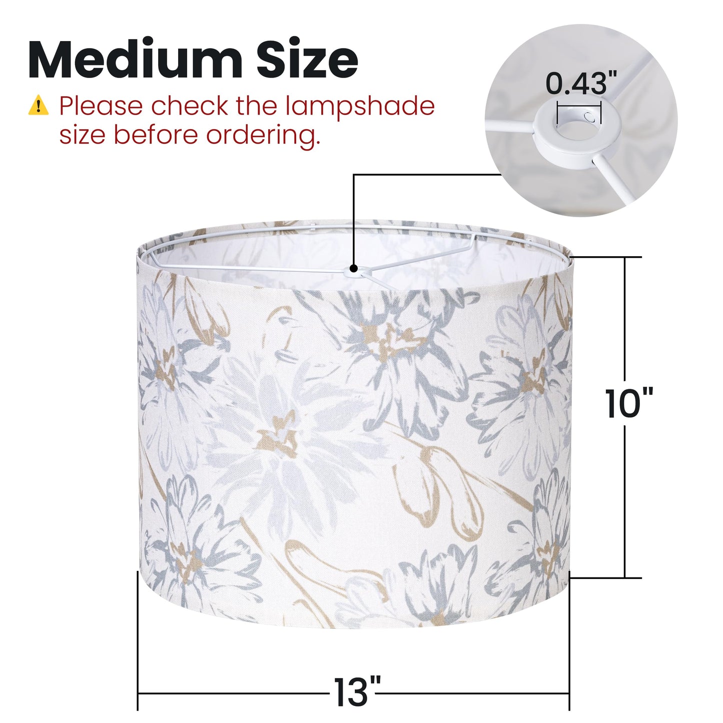 AELS Boho Lamp Shades Set of 2, Floral Fabric Drum Lampshades for Table or Floor Lamps, 13x13x10 Medium Size (Spider Fitter), Easy Assembly Required