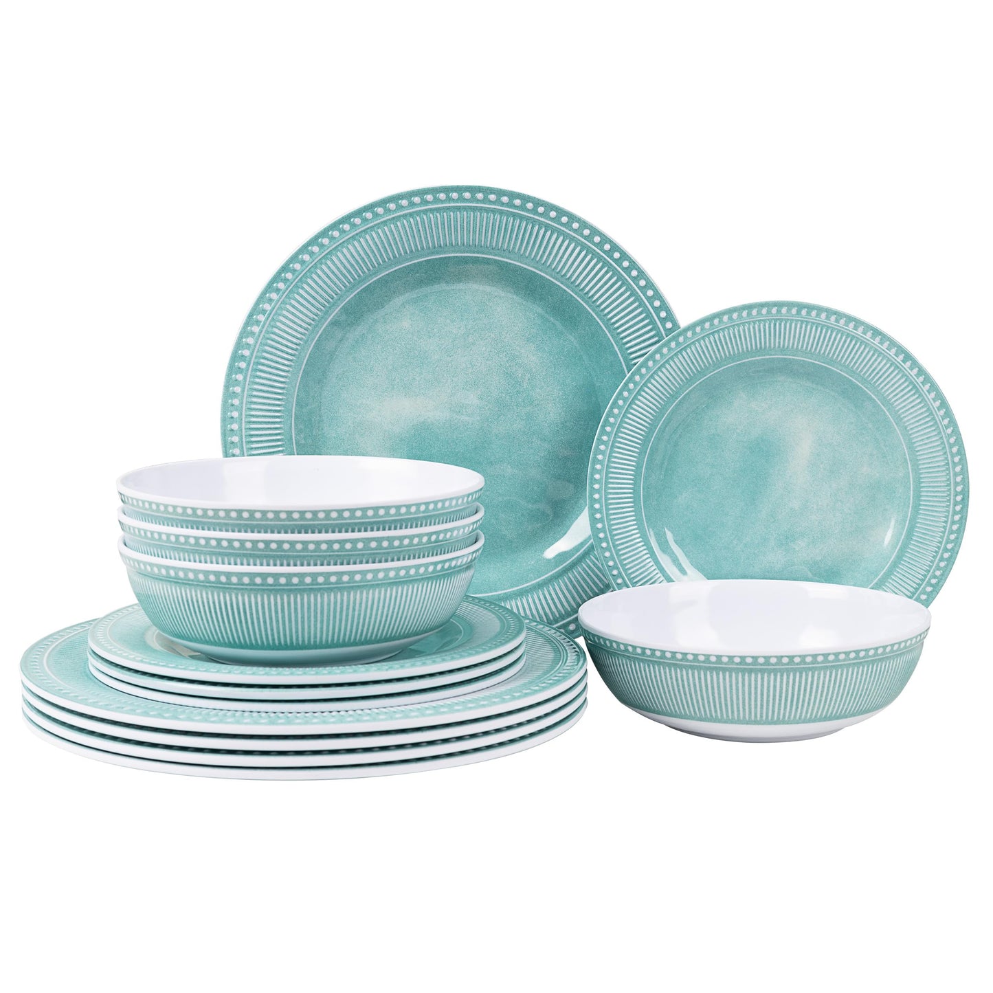 Melamine Dinnerware Set of 12 Pcs, Dinner Dishes Set for Indoor and Outdoor Use, Melamine Plates and Bowls Set for 4, Dishwasher Safe, Lightweight Unbreakable, BPA Free, Blue