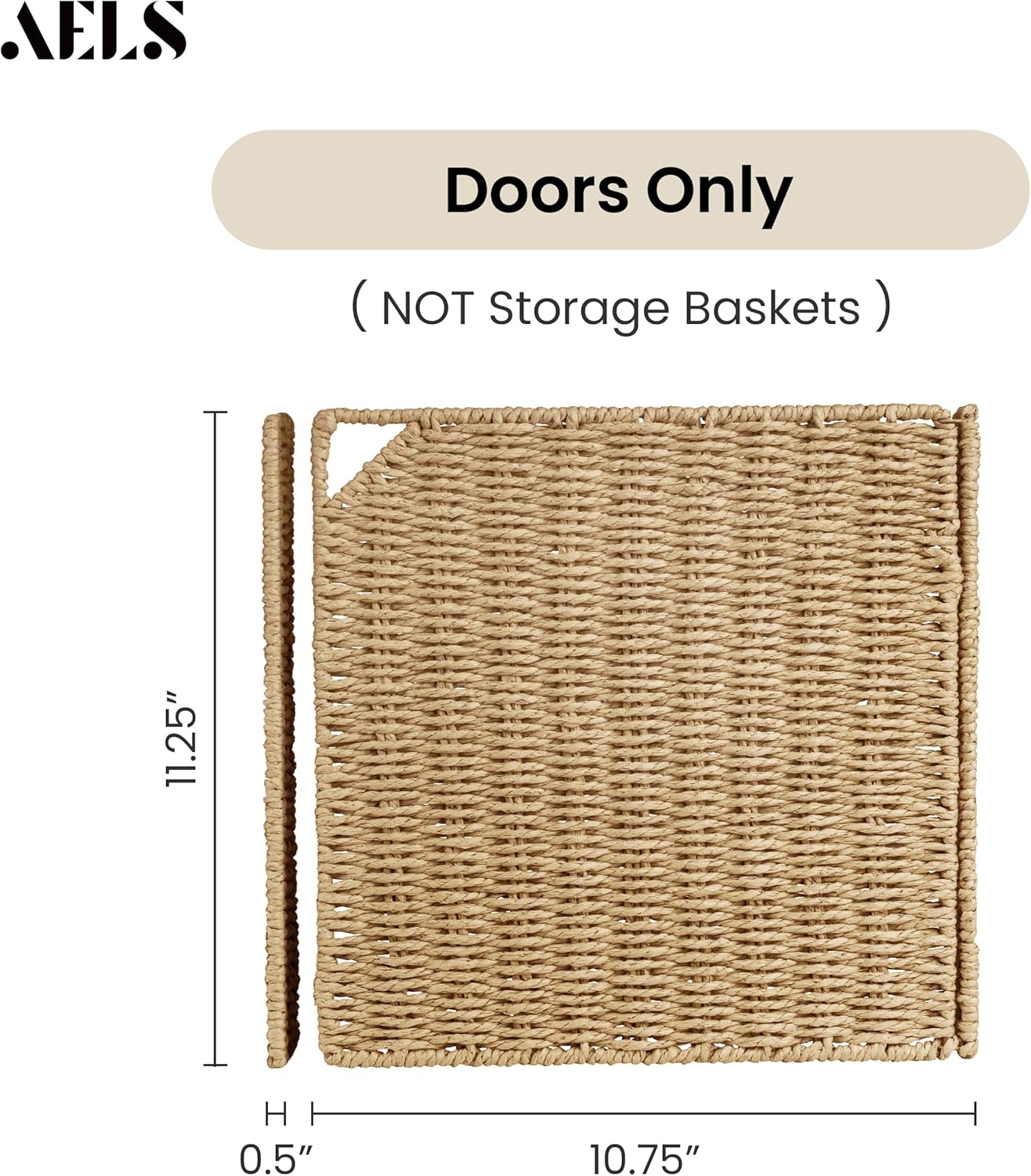 AELS 11" Handwoven Natural Fibre Doors for Cube Storage Shelf, Set of 3, Boho Straw Shelf Cover for Small Bookcase & Open Bookshelf, Rustic Farmhouse Home Decor, Natural (Door ONLY)