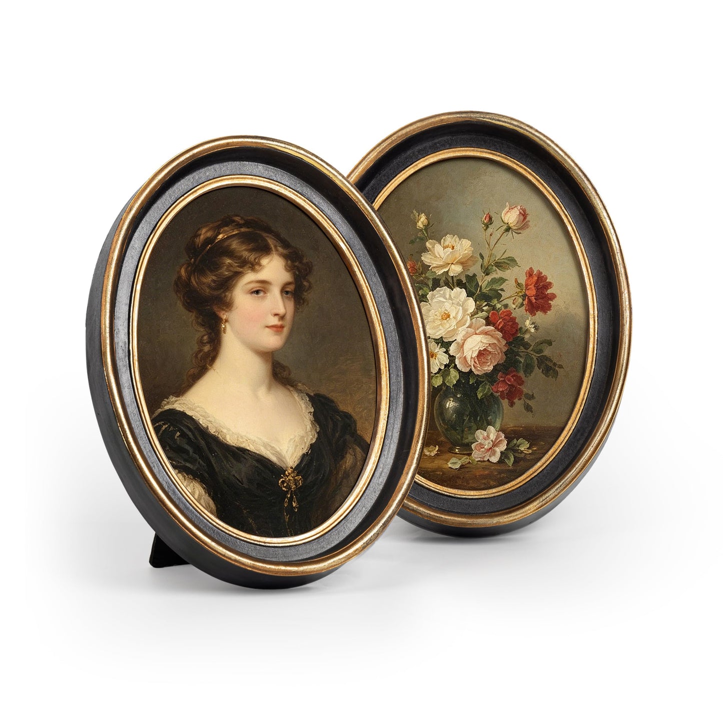 AELS 2.5x3.5 Inch Small Wallet Size Vintage Picture Frame, Elegant Antique Mini Photo Frames with Glass Front, Photo Display, Tabletop Wall Hanging, Gift Ideas, Black Oval with Gold Trim