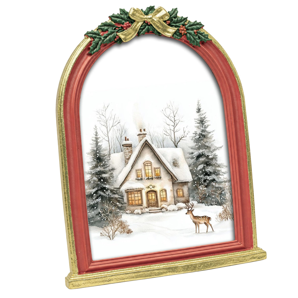 AELS 4x6 Inch Vintage Christmas Tree Picture Frames White Gold Bow