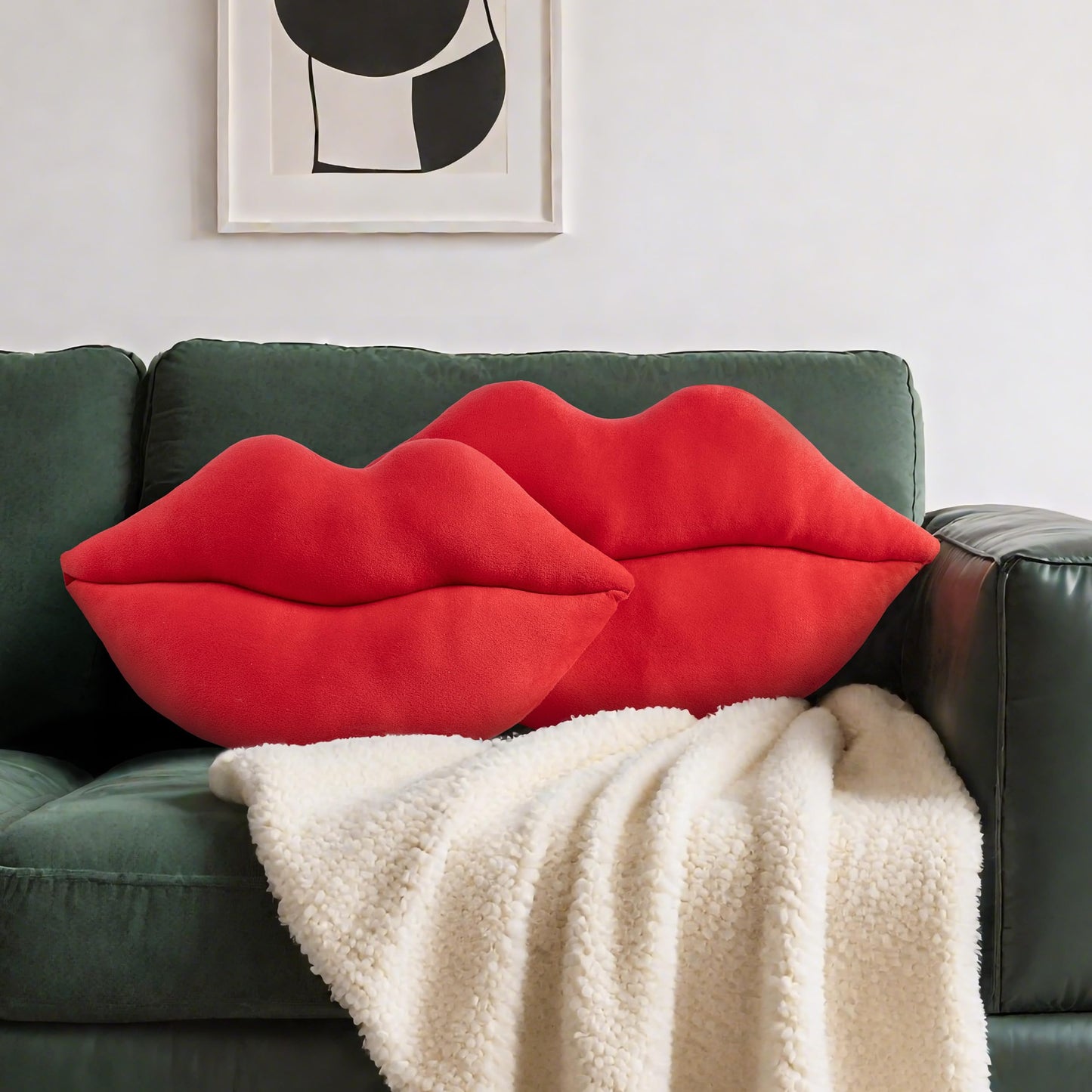 AELS 3D Large Lips Throw Pillows, Soft Decorative Love Pillows, Velvet Cute Pillow, 24 x 12 inches for Couch, Sofa, Bed, Living Room, Bedroom, Red
