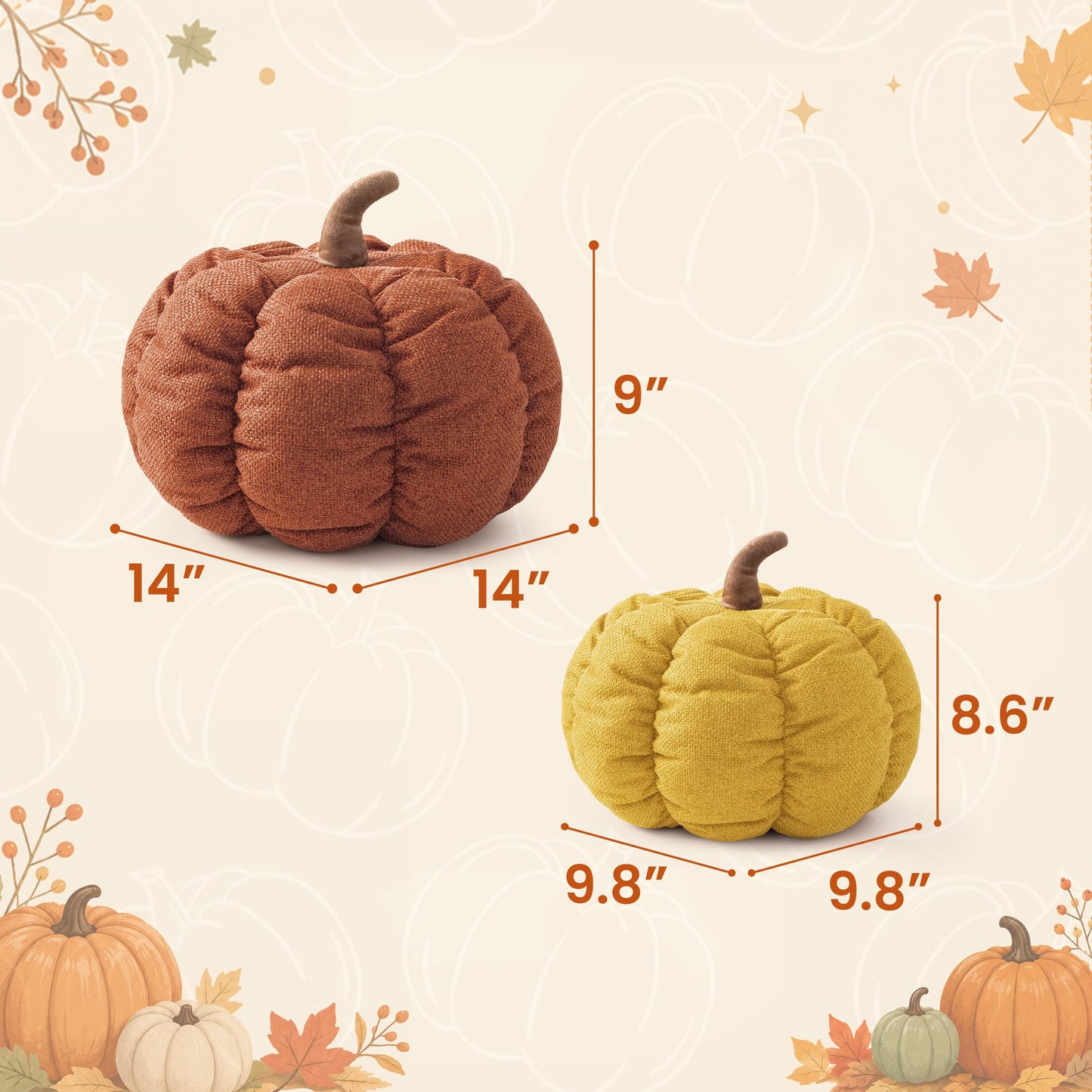 AELS Pumpkin Throw Pillow, 14" Burnt Orange Textured Fall Decorative Pillow | for Couch Sofa Bed Living Room Home Decor, Farmhouse 3D Fall Halloween Thanksgiving Decorative Accent Pillows