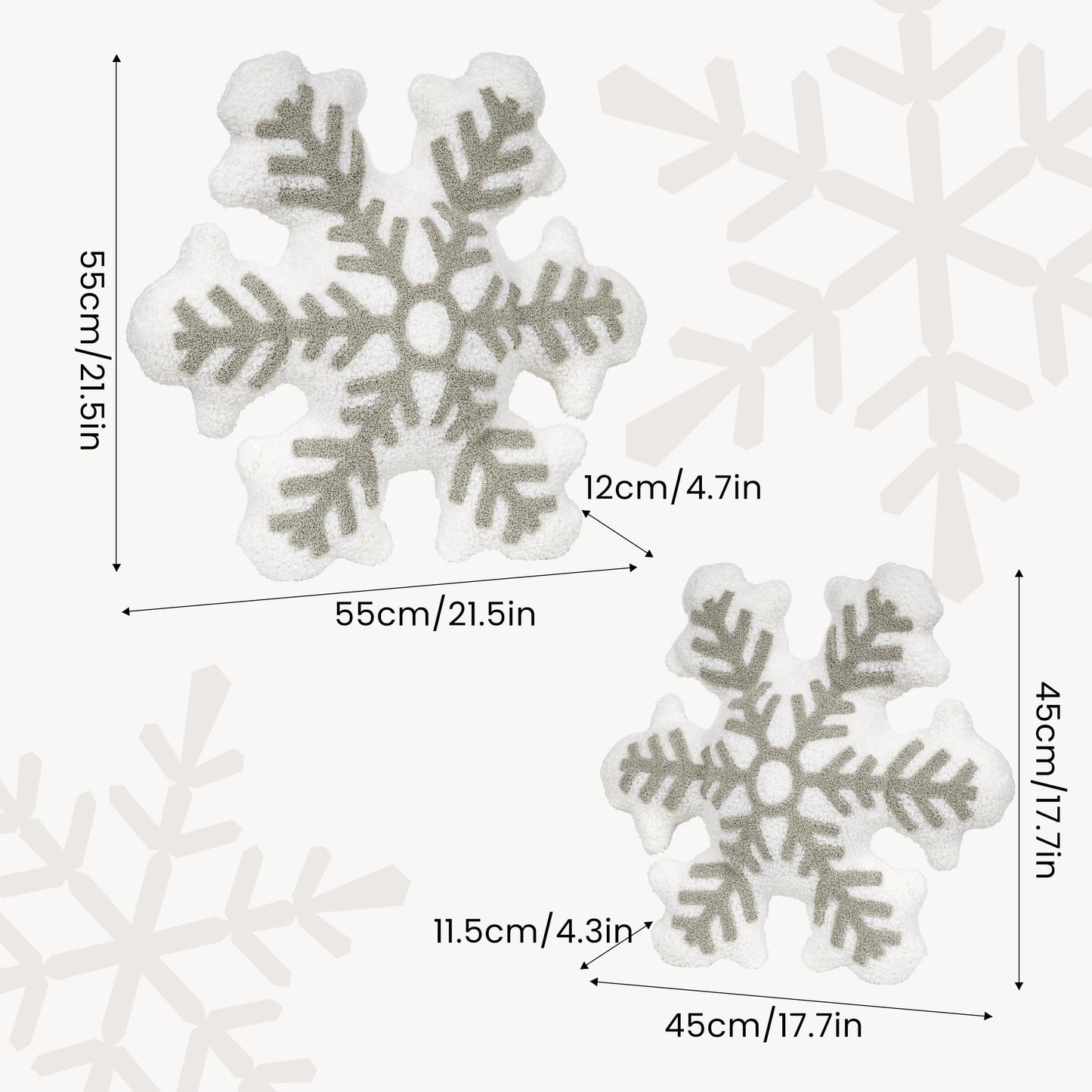 AELS 21.6 Inches 3D Snowflake Christmas Decorative Throw Pillow, Cute Winter Faux Fur Plush Throw Pillow, Living Room Bedroom Nursery Decor, White Christmas Decoration, Snow White