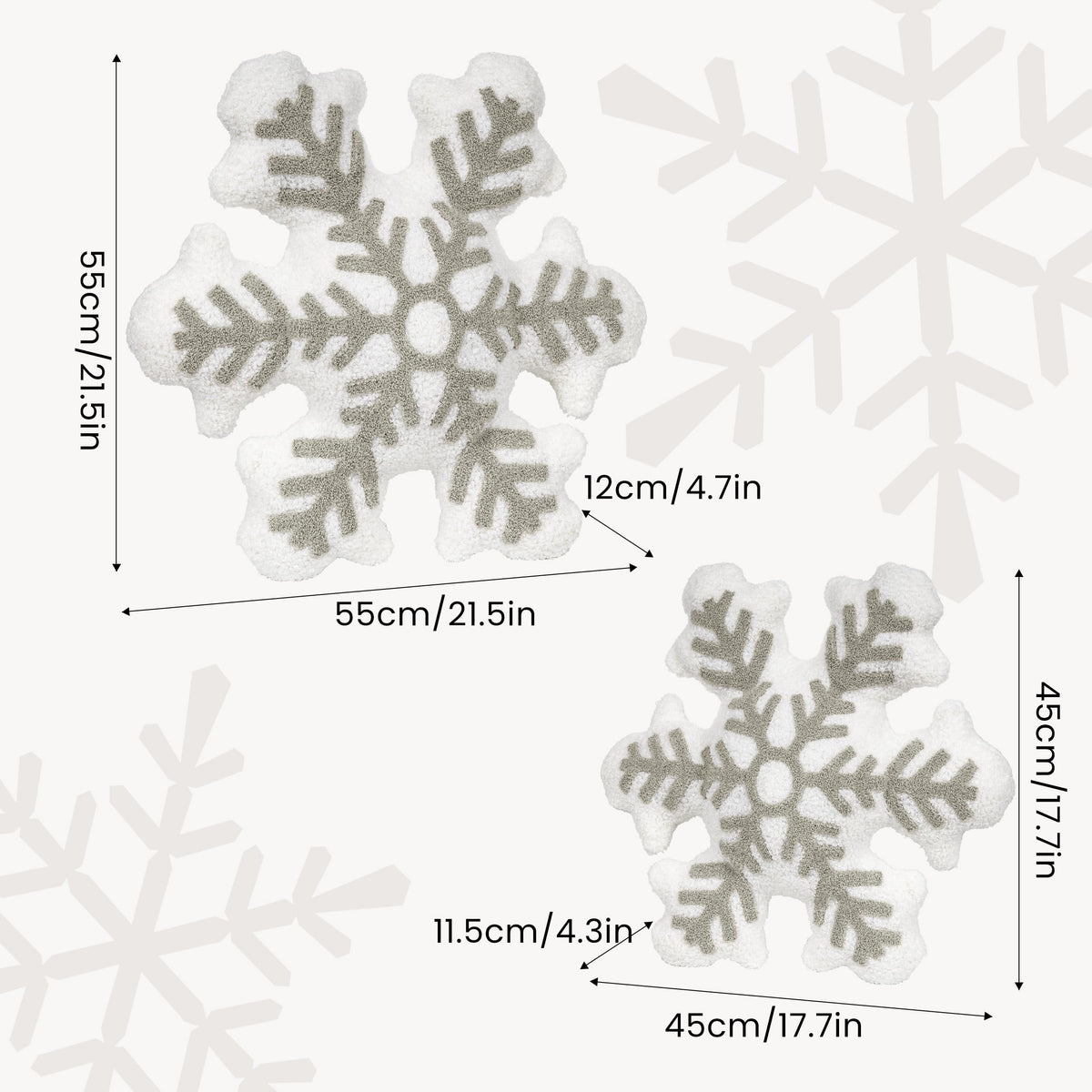 AELS Set of 2 Snowflake Christmas Faux Fur Decorative Throw Pillows, White