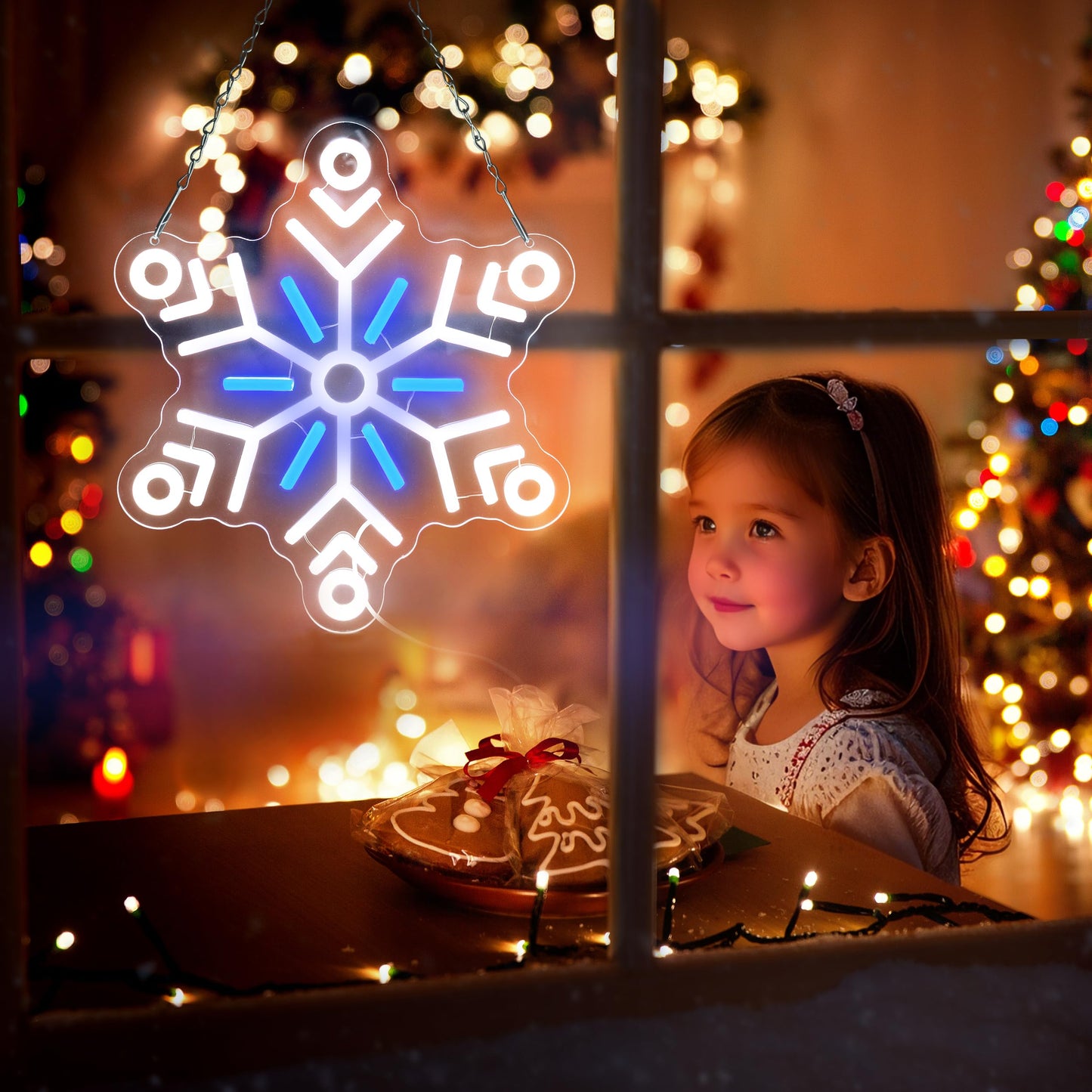 AELS 13.3" Snowflake Christmas LED Neon Sign, Dimmable USB Powered Holiday Decor for Window Wall Tree Bar & Party, Christmas Home Decor