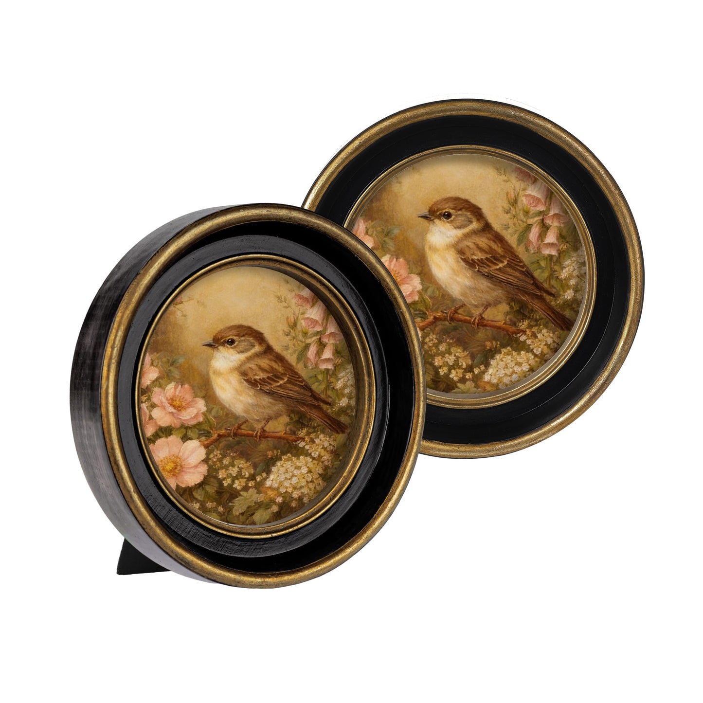 AELS 2.5x3.5 Inch Small Wallet Size Vintage Picture Frame, Elegant Antique Mini Photo Frames with Glass Front, Photo Display, Tabletop Wall Hanging, Gift Ideas, Black Oval with Gold Trim