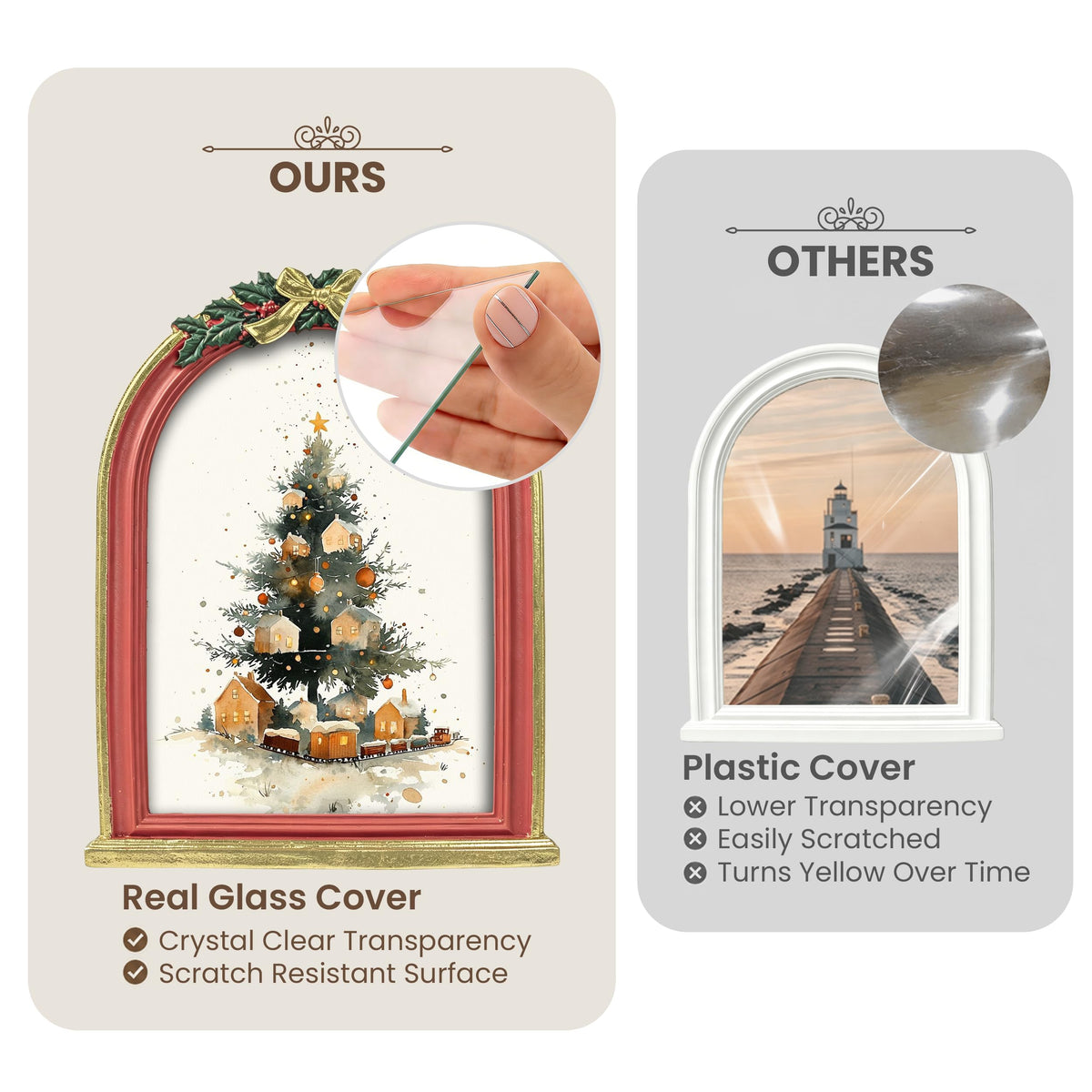 AELS 4x6 Inch Vintage Christmas Tree Picture Frames White Gold Bow