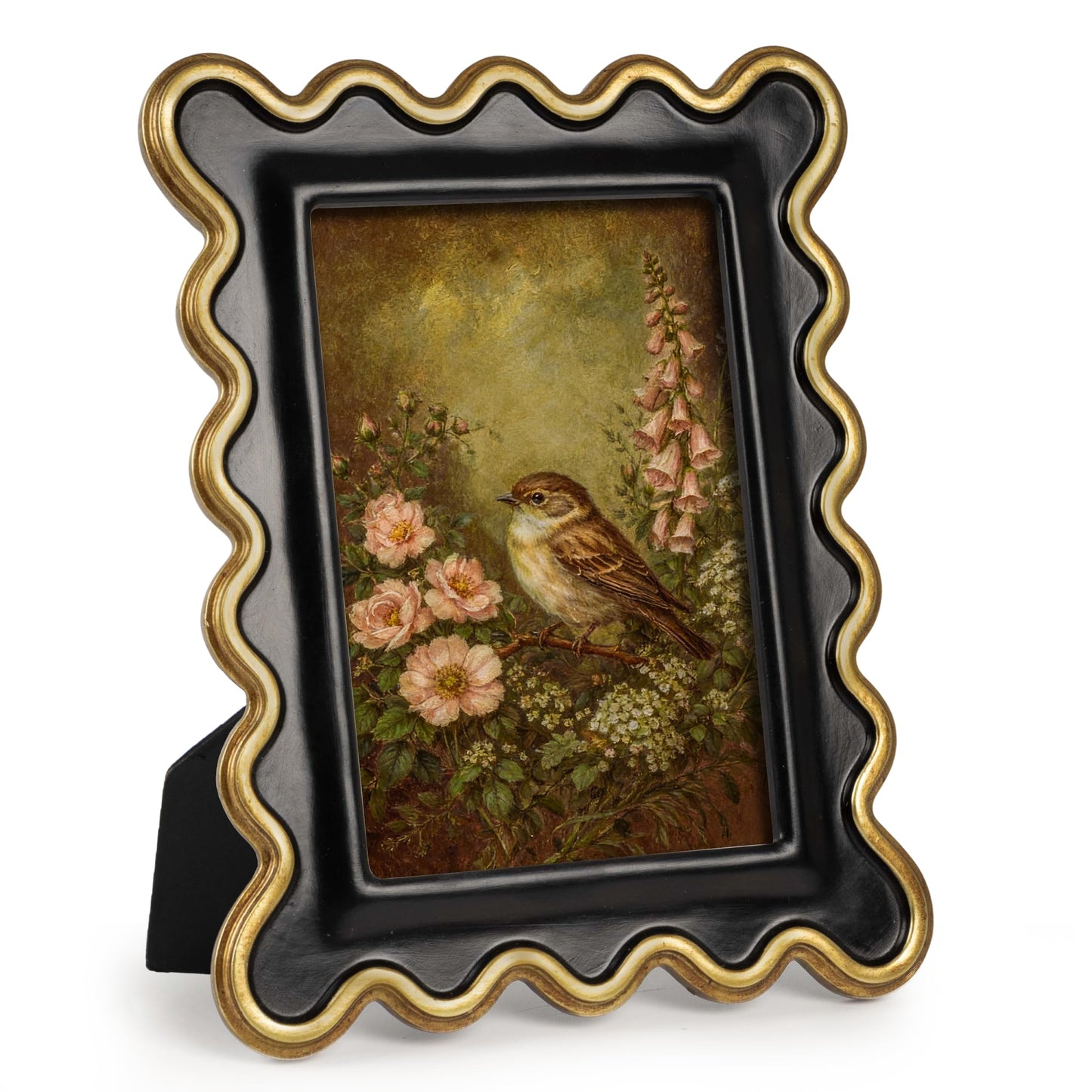 AELS 4x6 Inch Vintage Scalloped Picture Frame, Mid Century Modern Antique Photo Frames with Glass Front, Photo Display, Tabletop Wall Hanging, Gift Ideas, Dark Walnut