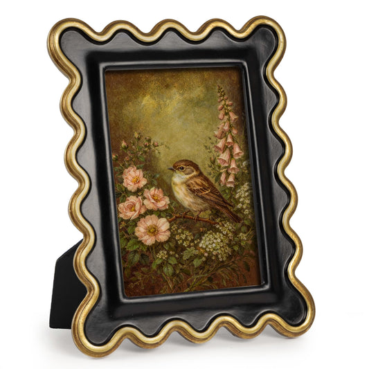 AELS 4x6 Inch Vintage Scalloped Picture Frame, Mid Century Modern Antique Photo Frames with Glass Front, Photo Display, Tabletop Wall Hanging, Gift Ideas, Dark Walnut
