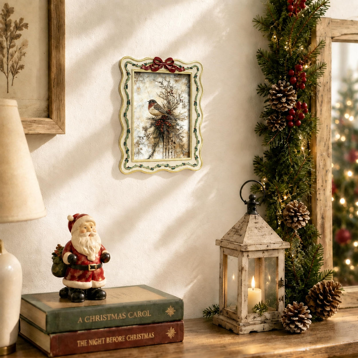 AELS 4x6 Inch Vintage Christmas Tree Picture Frames White Gold Bow